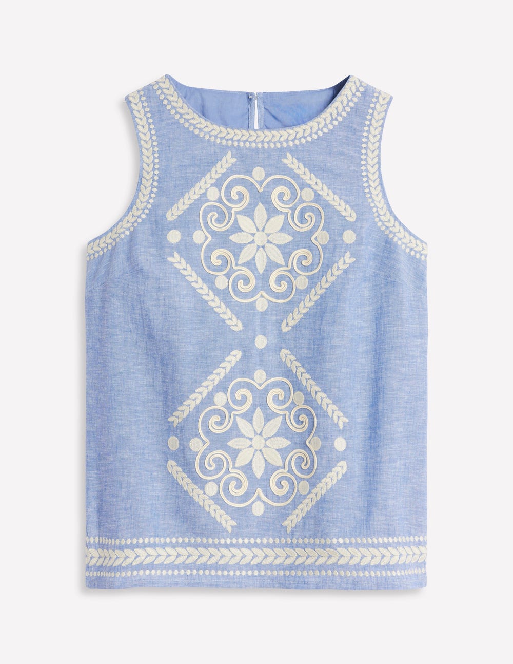 Embroidered Linen Blend Top-Chambray - Image 8