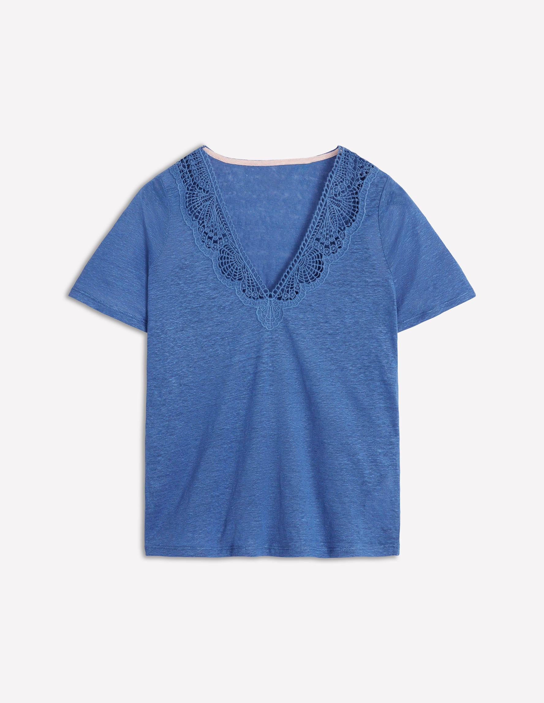 Lace Trim Linen T-shirt-Blue River - Image 6
