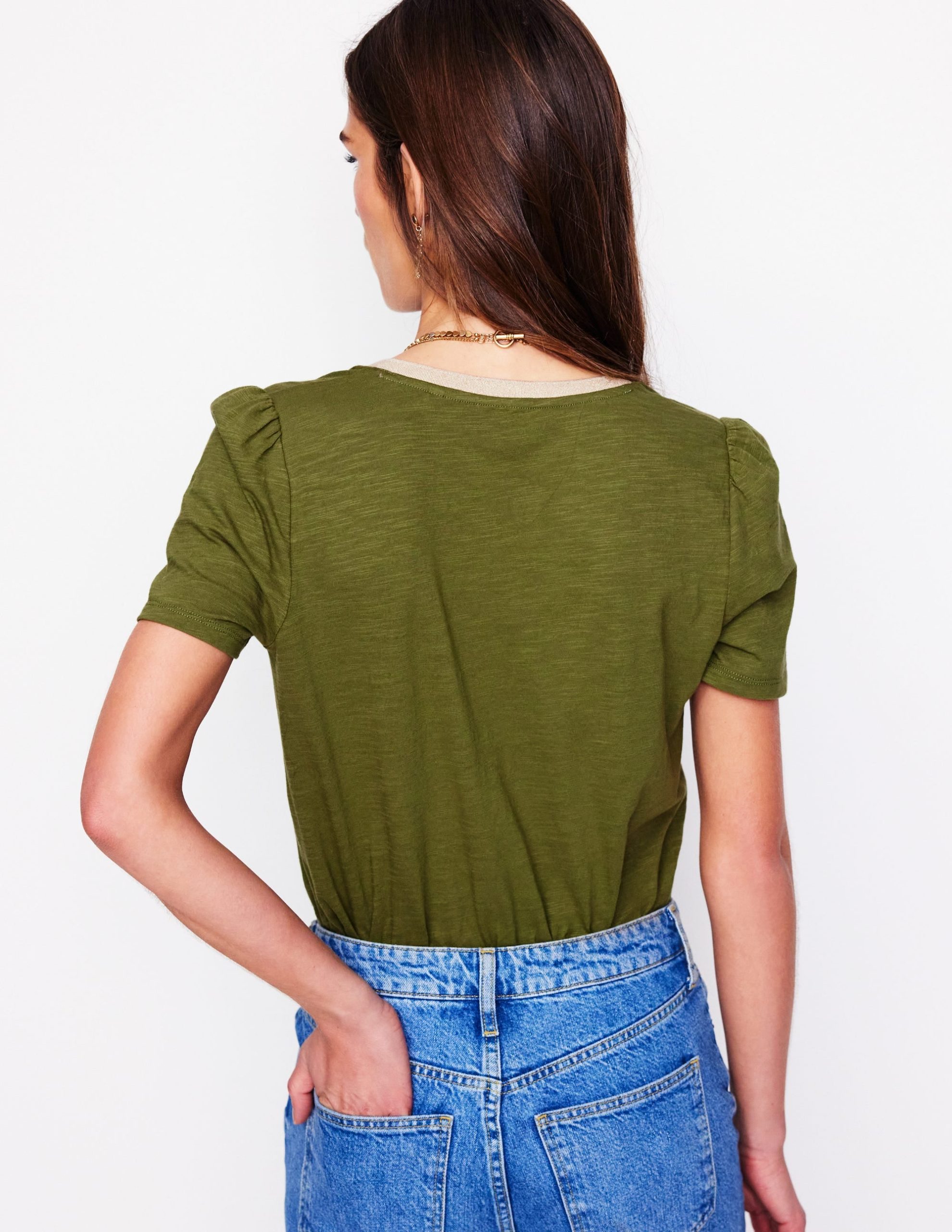 Metallic Trim V Neck T-shirt-Mayfly - Image 4