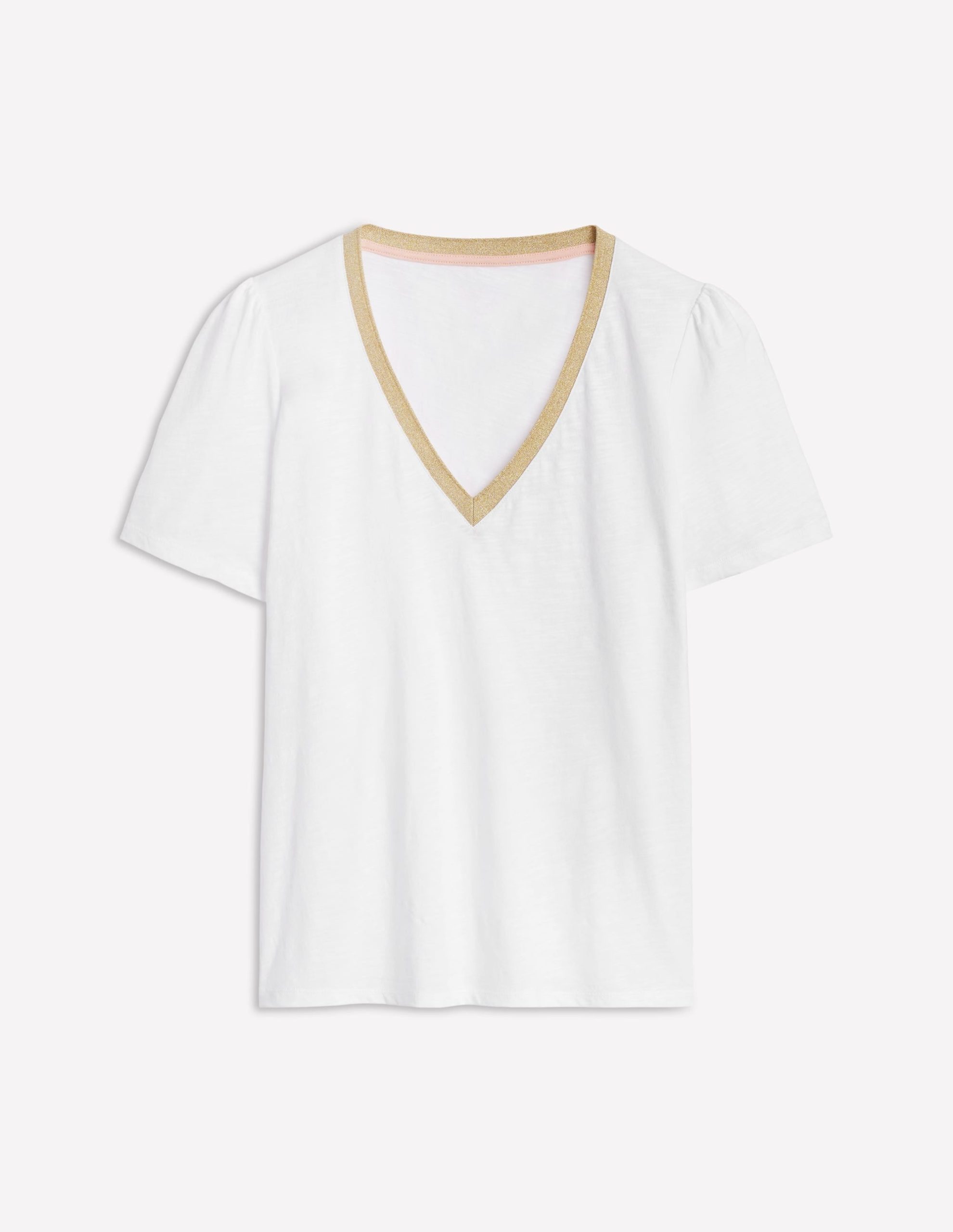 Metallic Trim V Neck T-shirt-White - Image 6