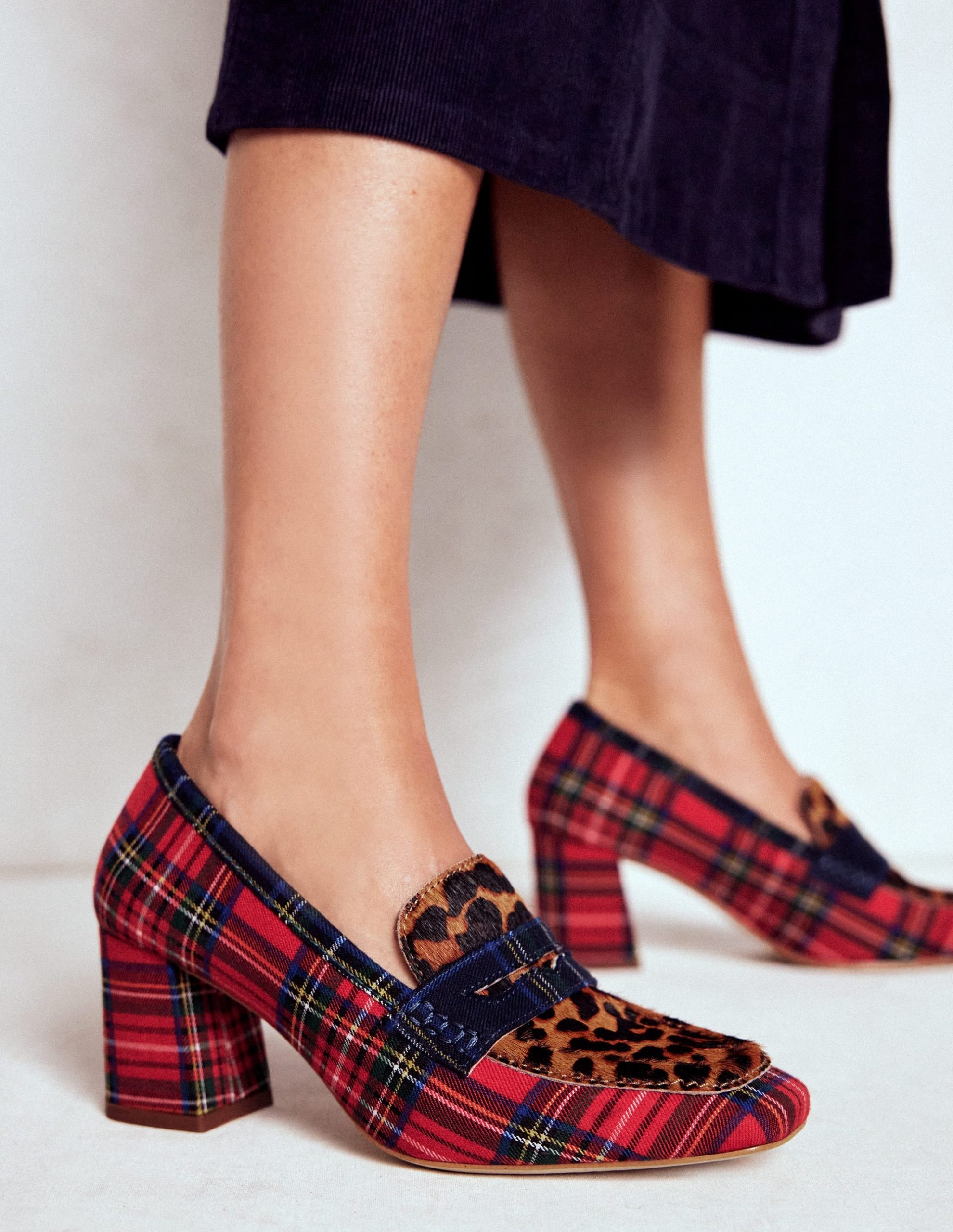 Sol Block Heeled Penny Loafers-Tartan Check - Image 2