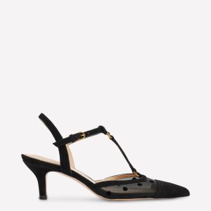 T-Bar Point Heels-Black Mesh
