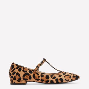 Round Toe T-Bar Flats-Leopard