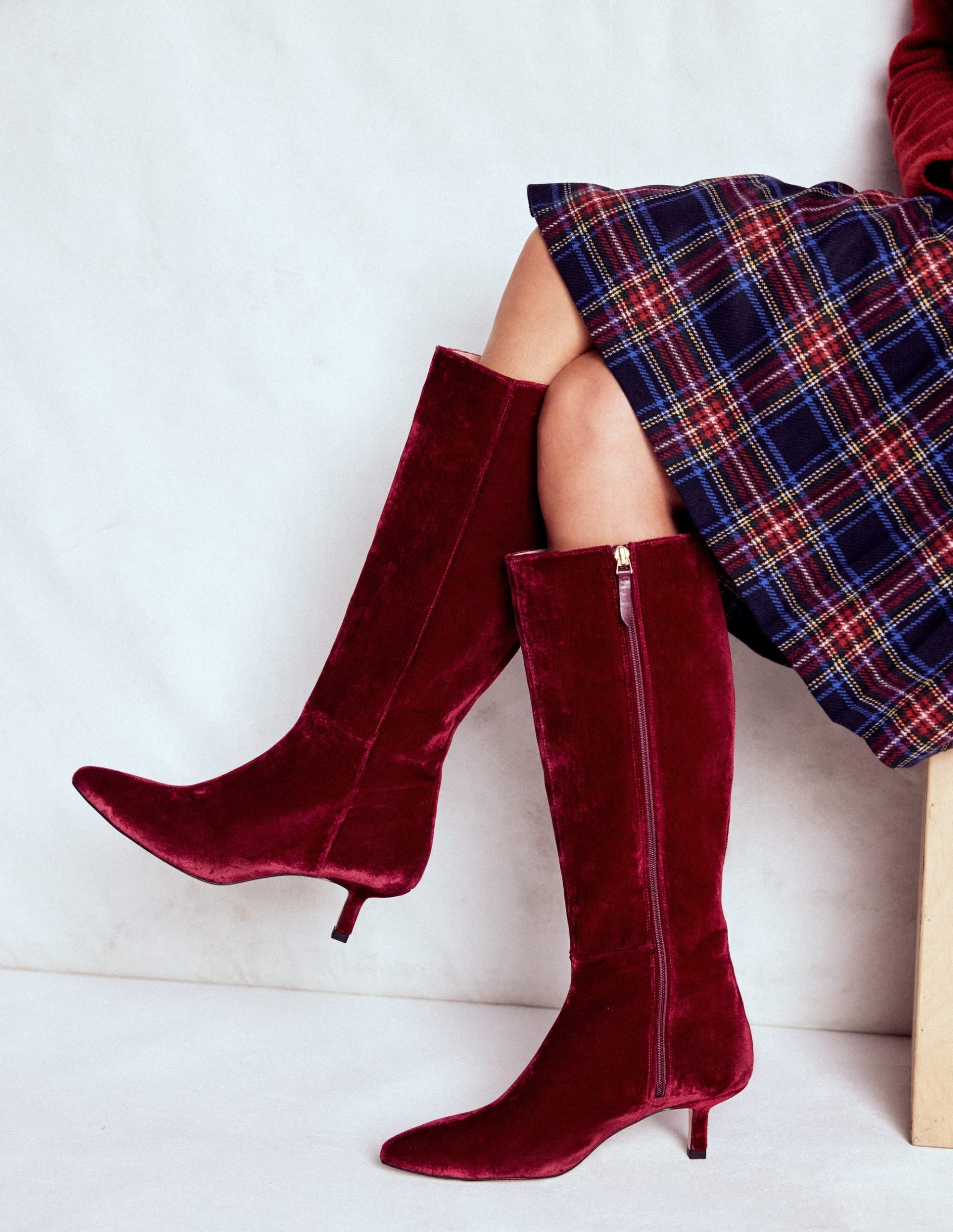Kitten Heel Knee High Boots-Ruby Red - Image 3