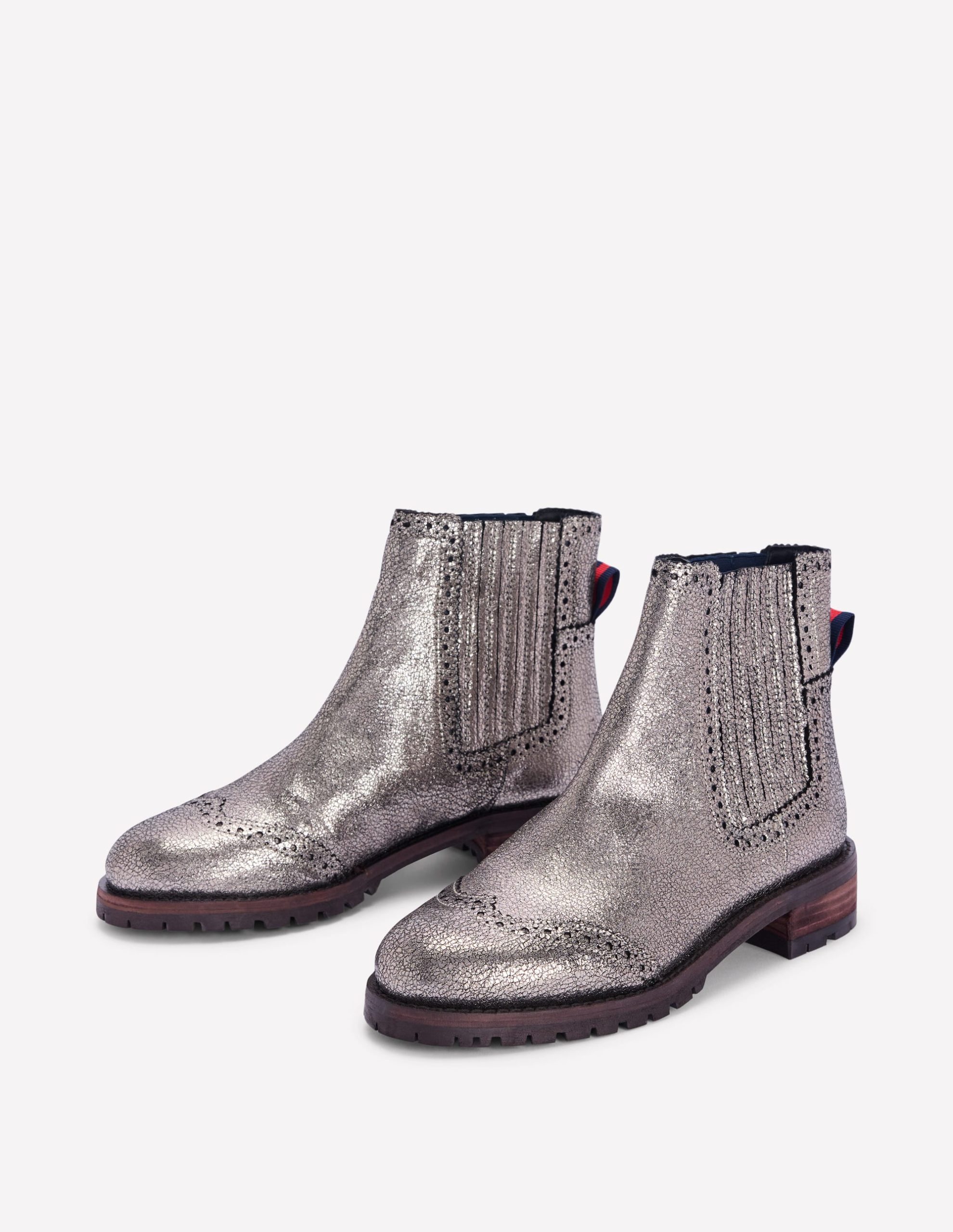 Brogue Detail Chelsea Boots-Silver - Image 3