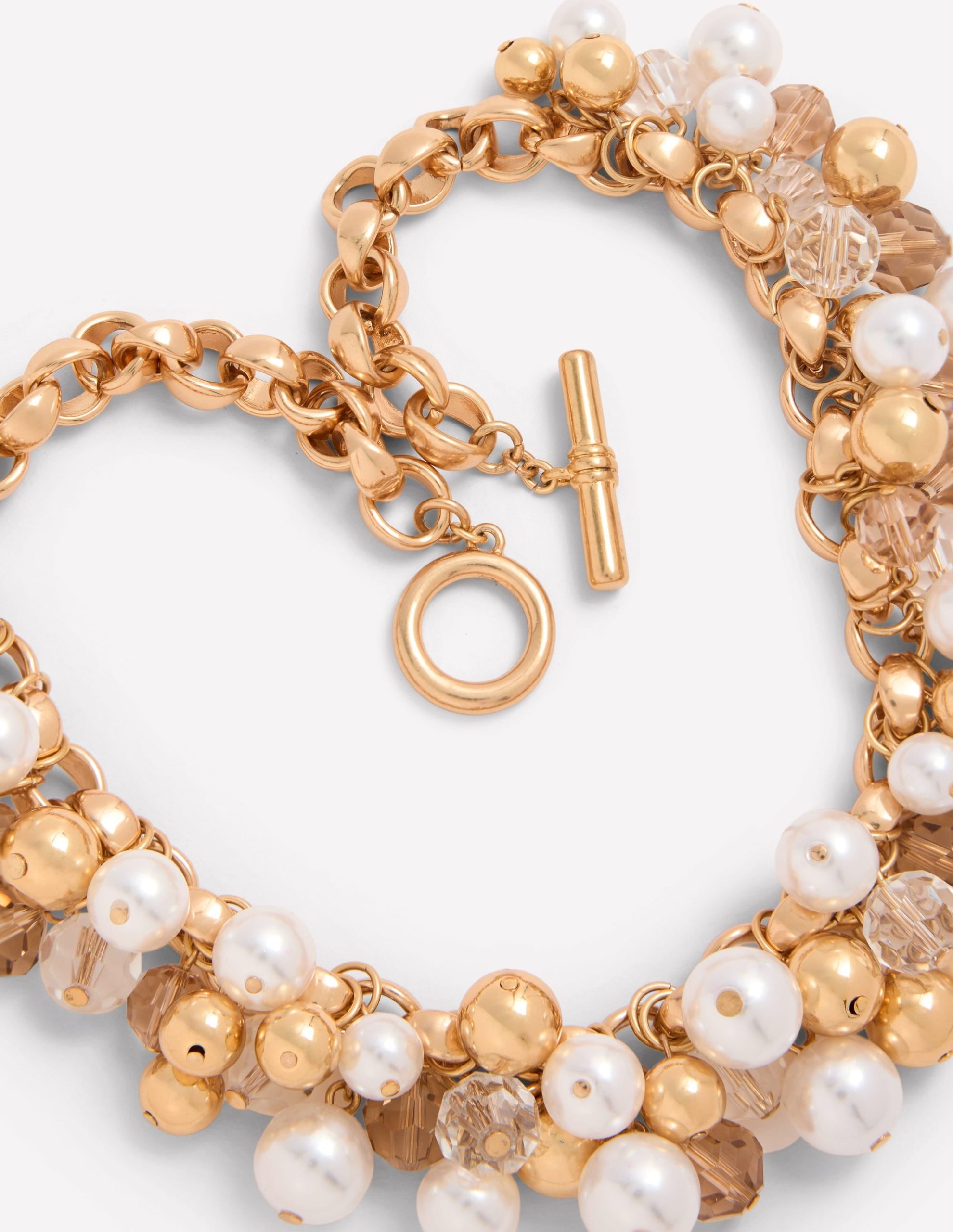 Beaded Jewel Necklace-Gold Colour/Faux Pearl - Image 3