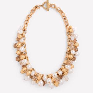 Beaded Jewel Necklace-Gold Colour/Faux Pearl