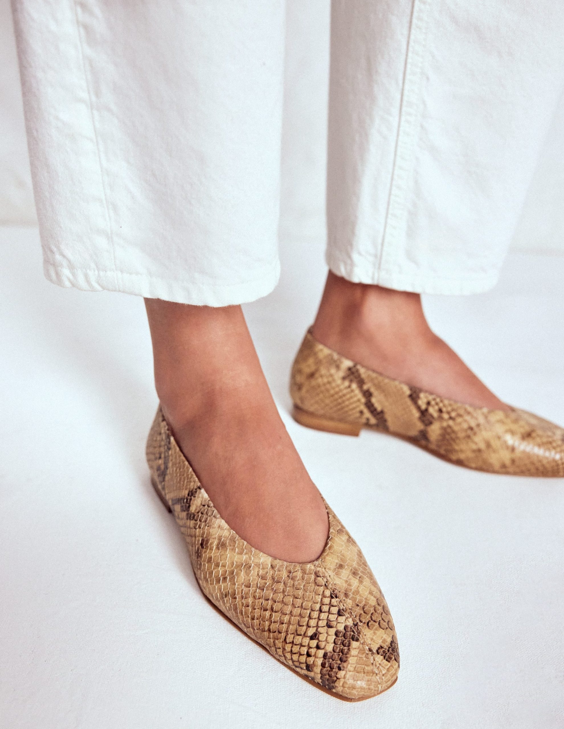 High Cut Stitch Detail Flats-Neutral - Image 2