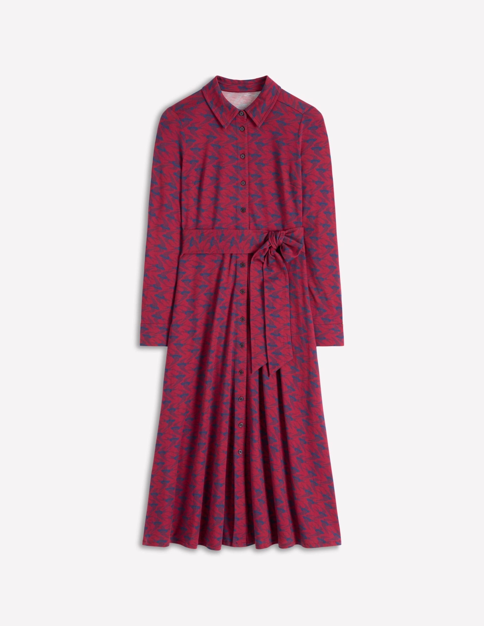 Marcia Jersey Shirt Dress-Burgundy Red. Swooping Swallow - Image 6
