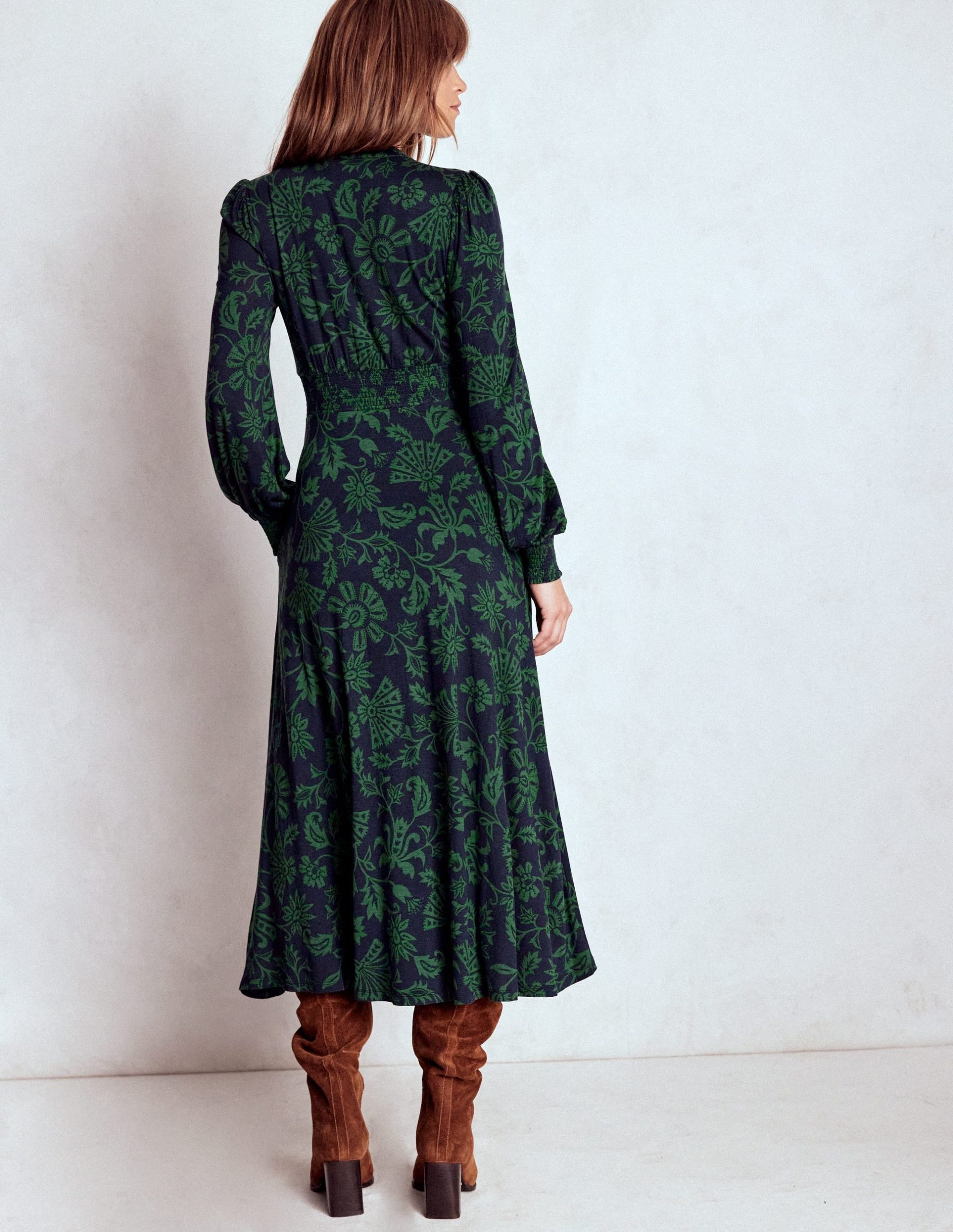 Ivy Smocked Midi Dress-Dark Navy. Elaborate Vine - Image 4