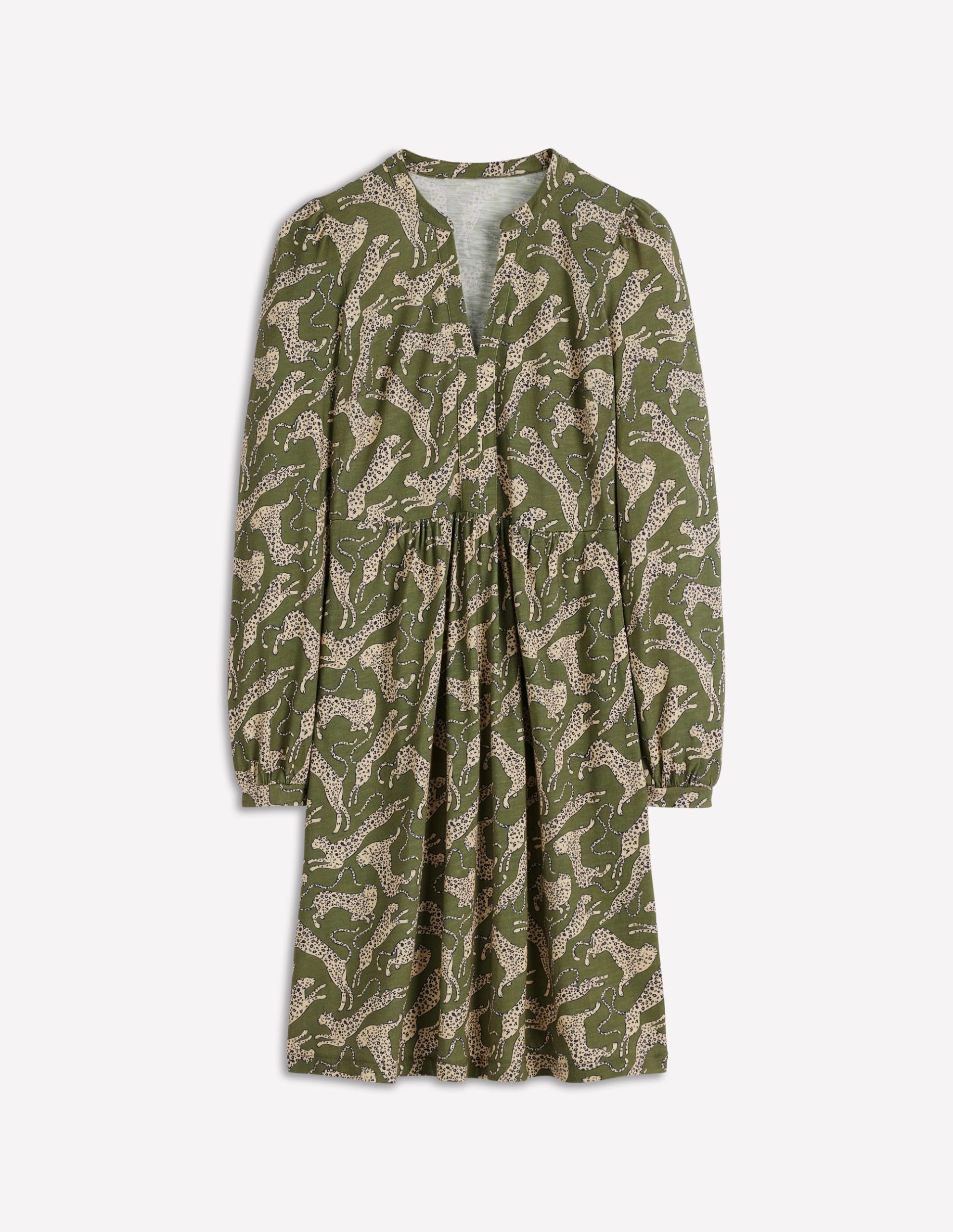 Naomi Relaxed Jersey Dress-Woodland Green. Leopard - Image 6