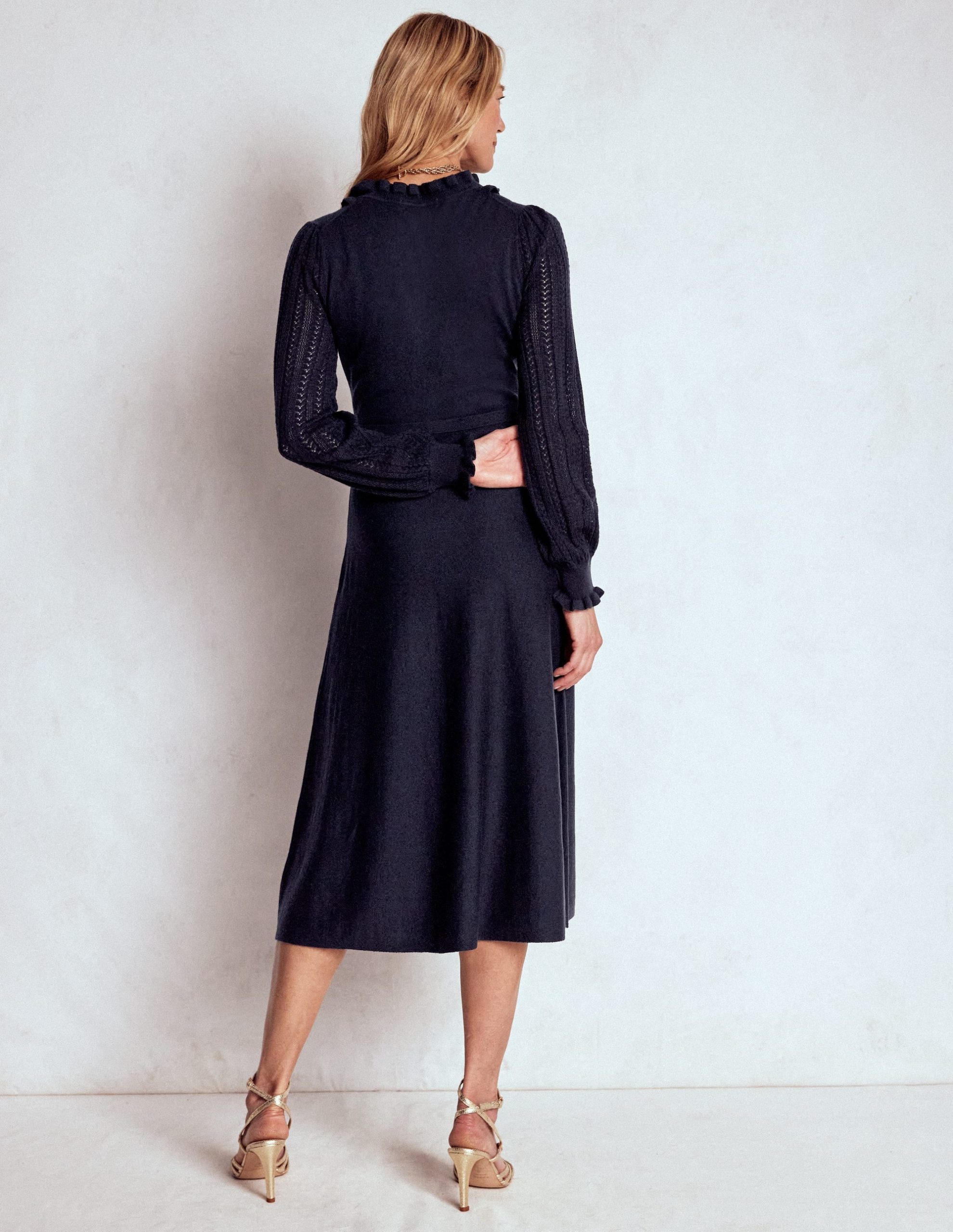 Winifred Frilled Knitted Dress-Navy - Image 3