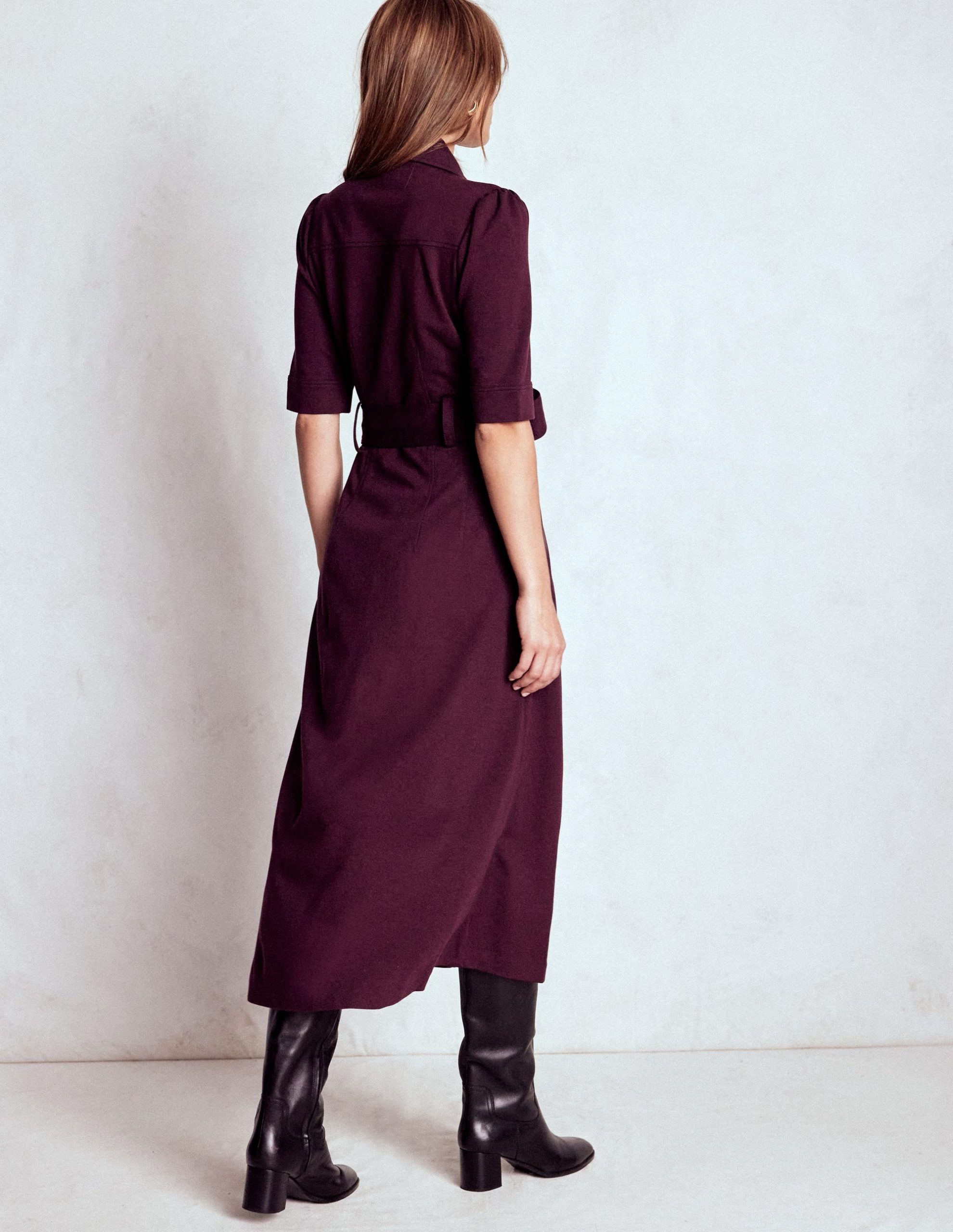Anita Ponte Shirt Dress-Dark Cherry - Image 3