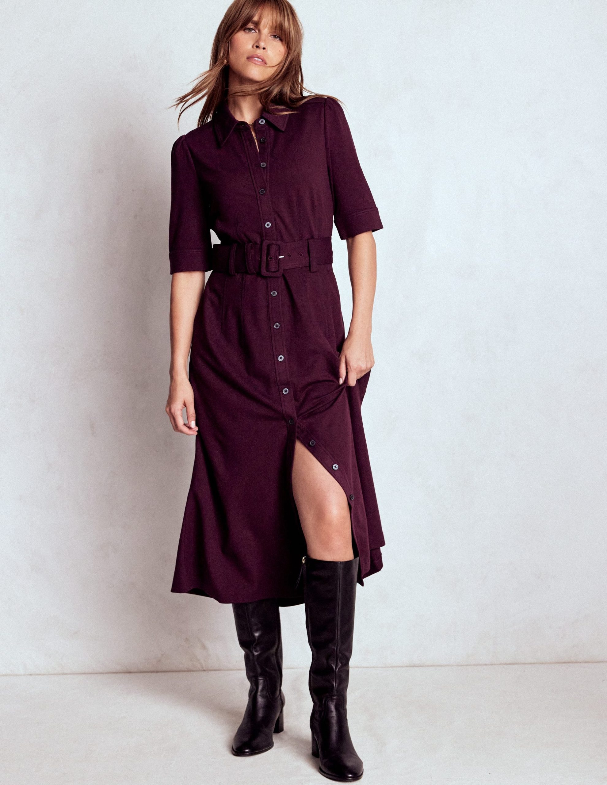 Anita Ponte Shirt Dress-Dark Cherry - Image 4