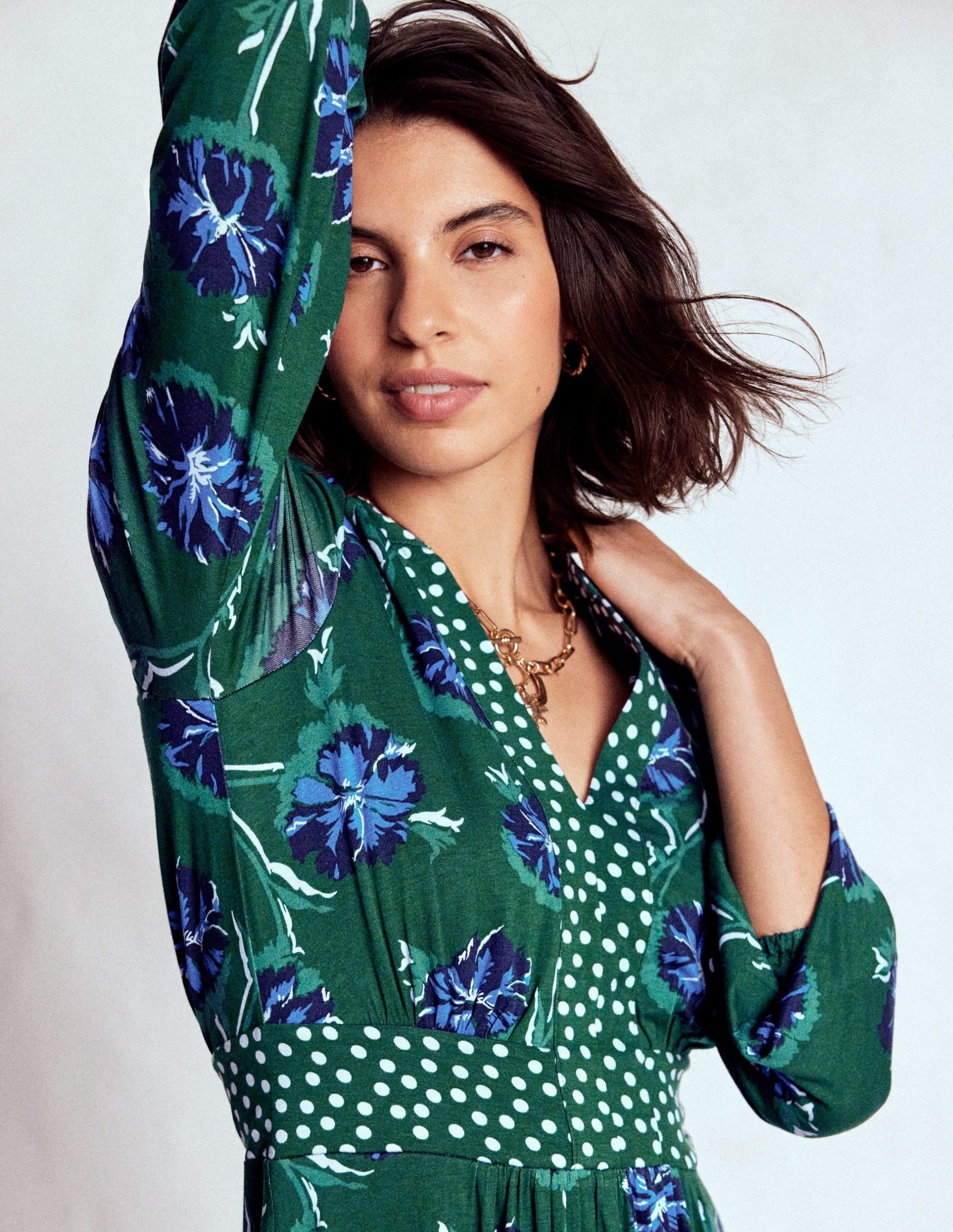 Lily Long Sleeve Midi Dress-Emerald. Delicate Carnation - Image 2