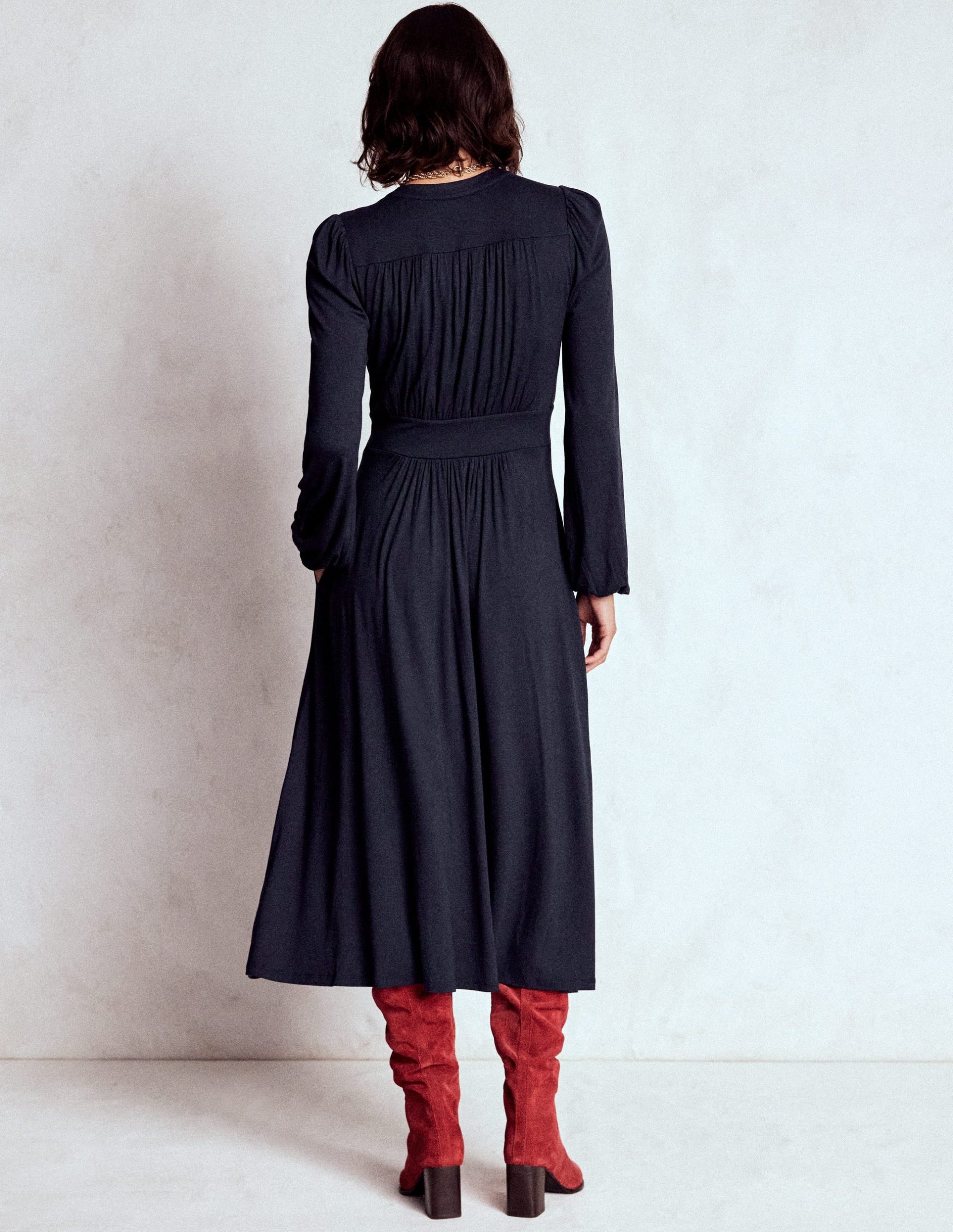 Lily Long Sleeve Midi Dress-Navy - Image 3