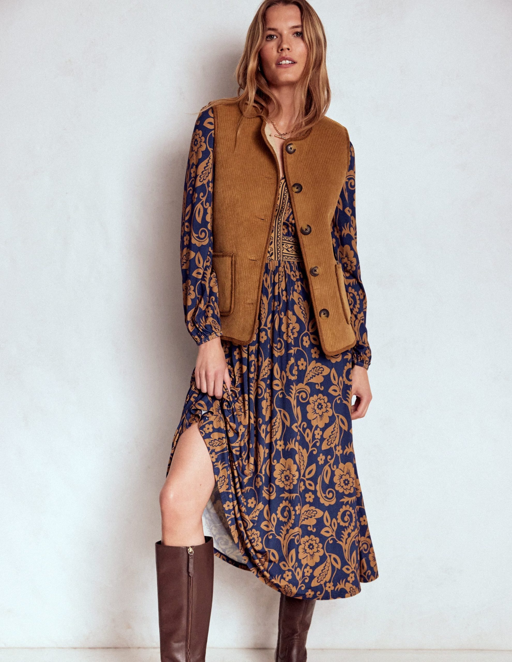 Lily Long Sleeve Midi Dress-French Navy. Ornate Flora - Image 4