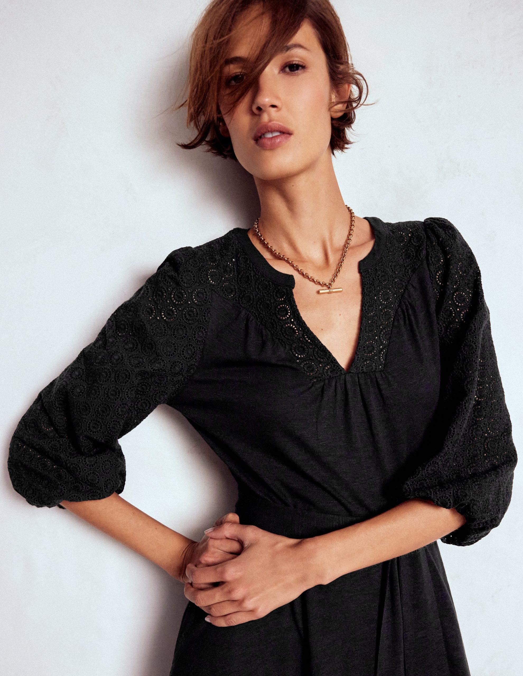 Eden Broderie Jersey Dress-Black - Image 2