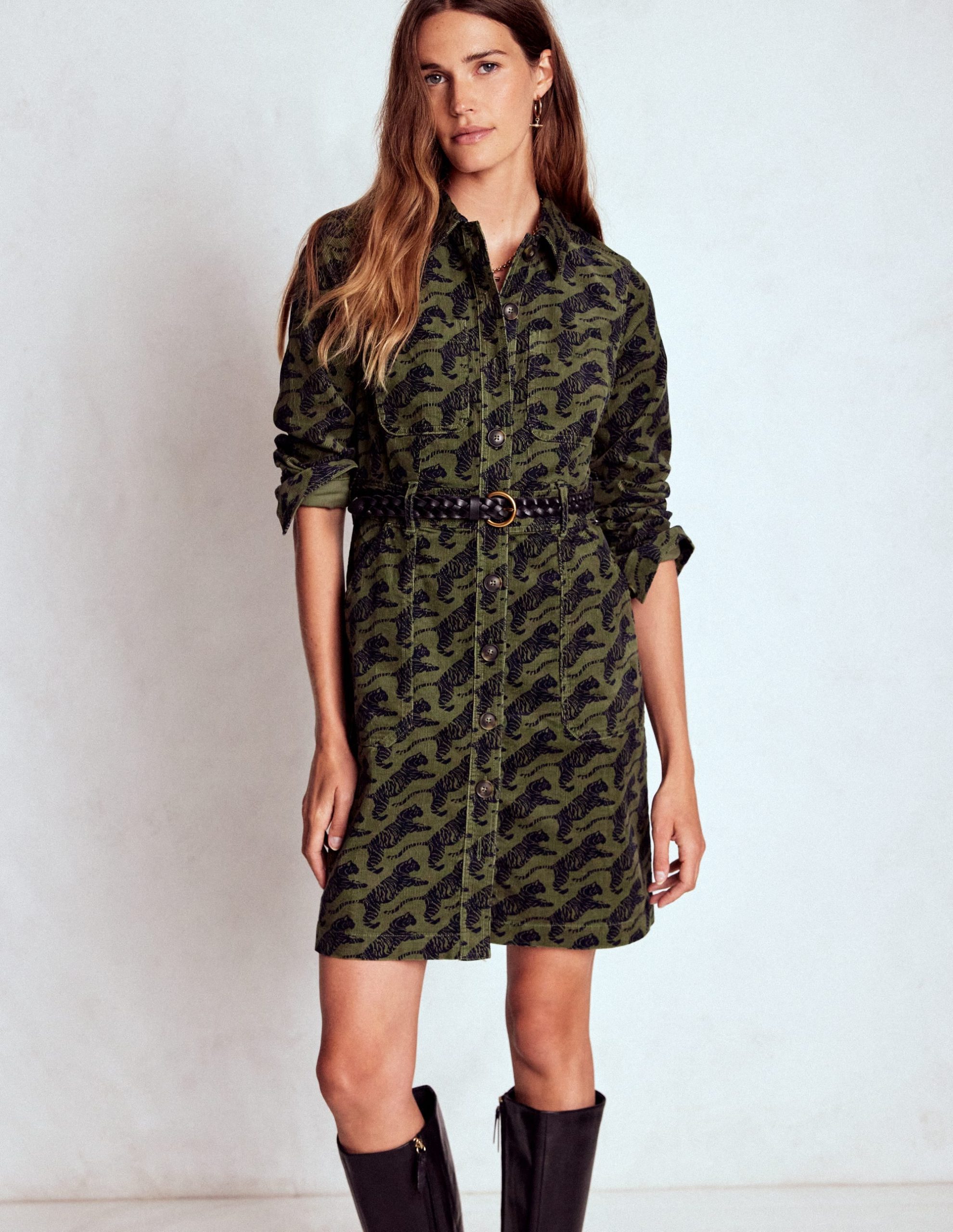 Amanda Cord Short Dress-Woodland Green. Leaping Tiger - Image 4