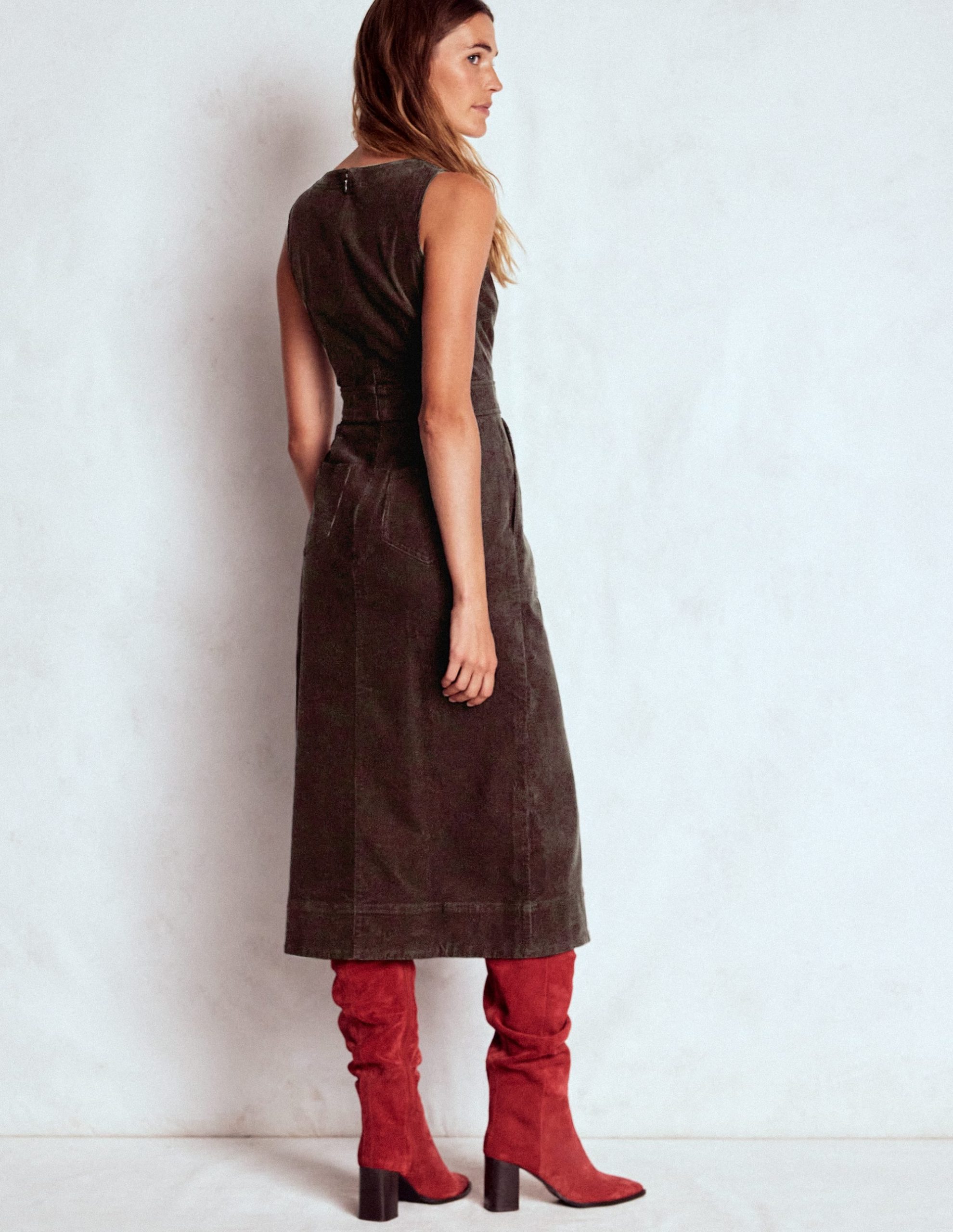 Ula Box Pleat Cord Midi Dress-Espresso - Image 3