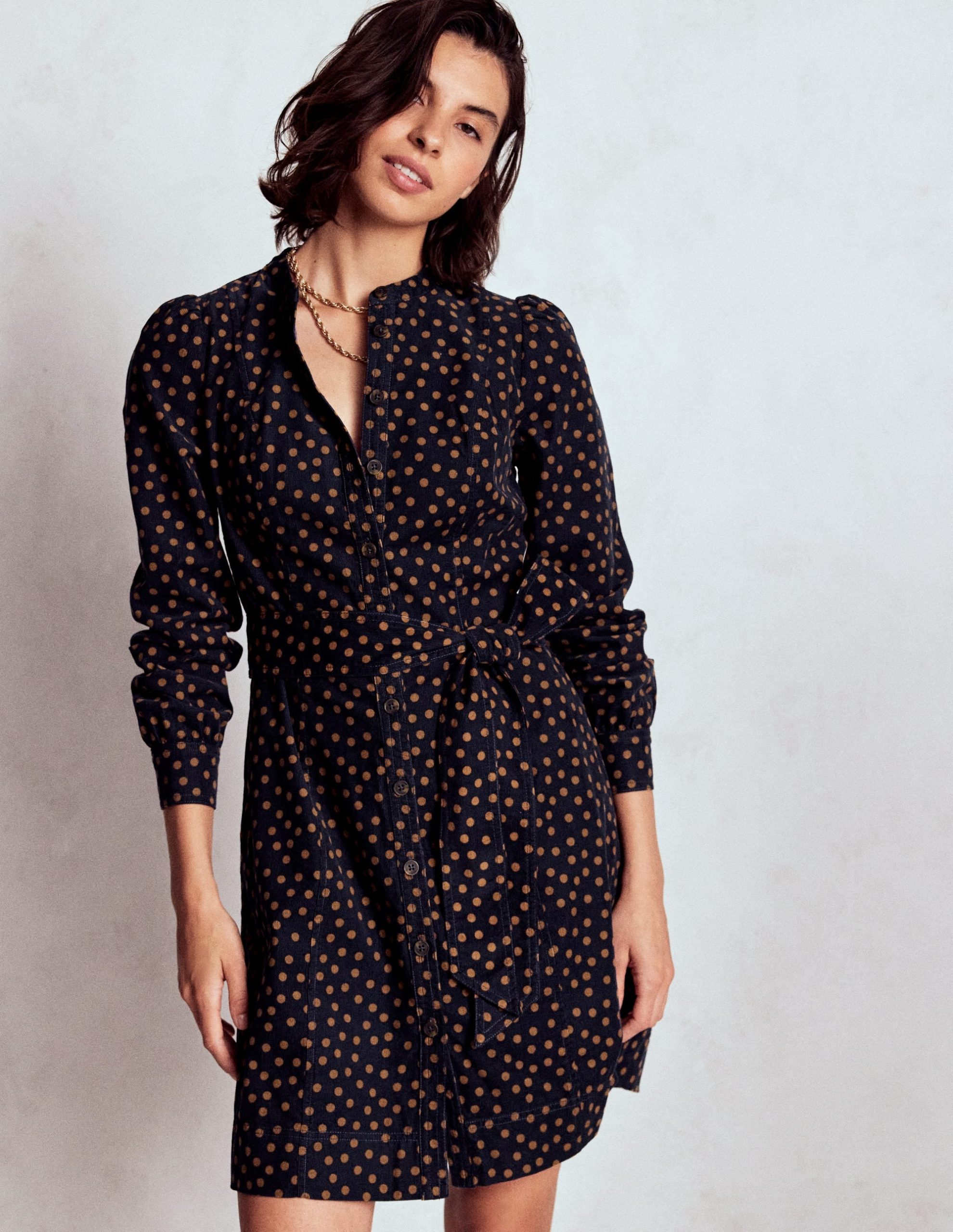 Bre Cord Short Dress-French Navy. Painted Dot