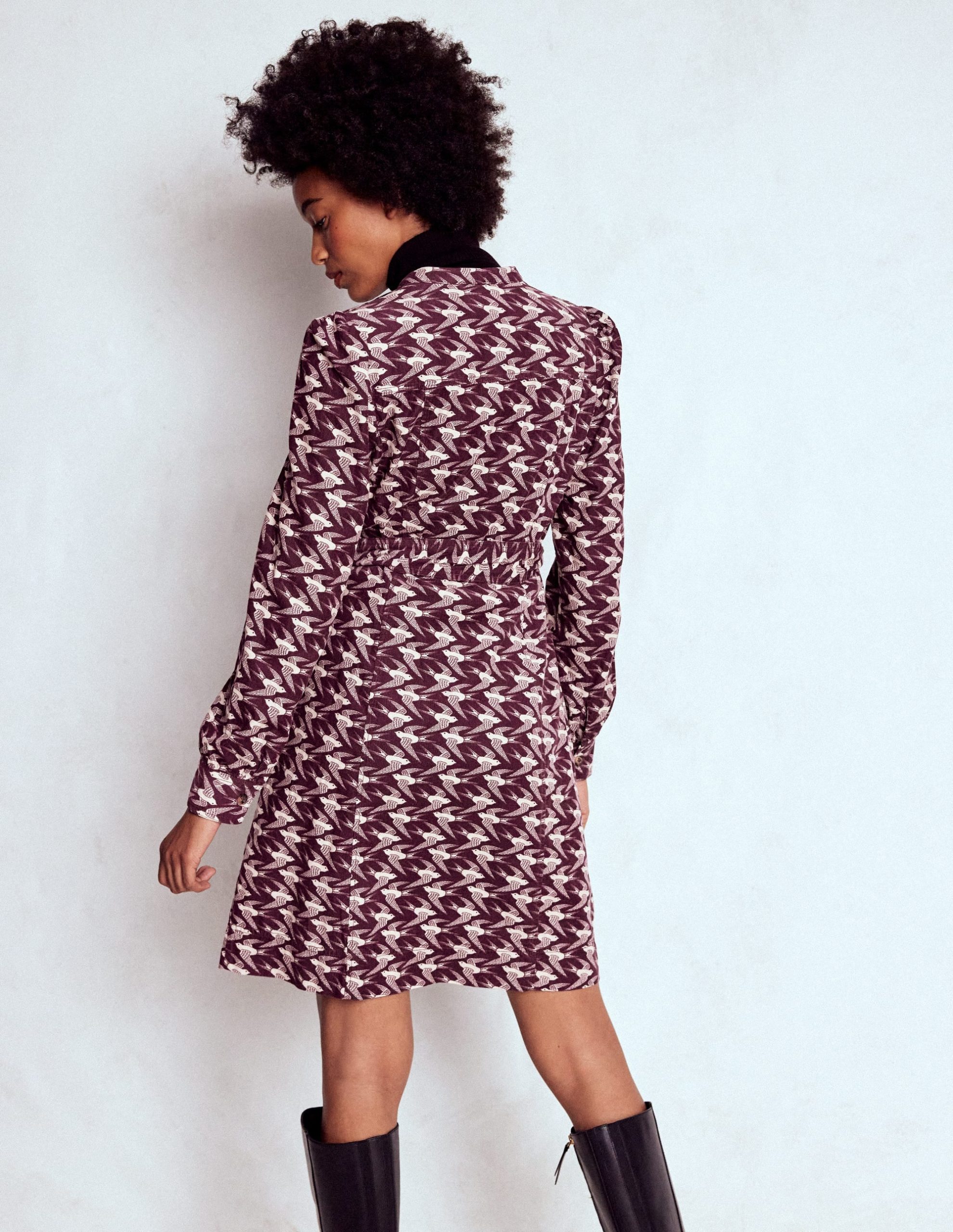 Bre Cord Short Dress-Dark Cherry. Swooping Swallow - Image 3