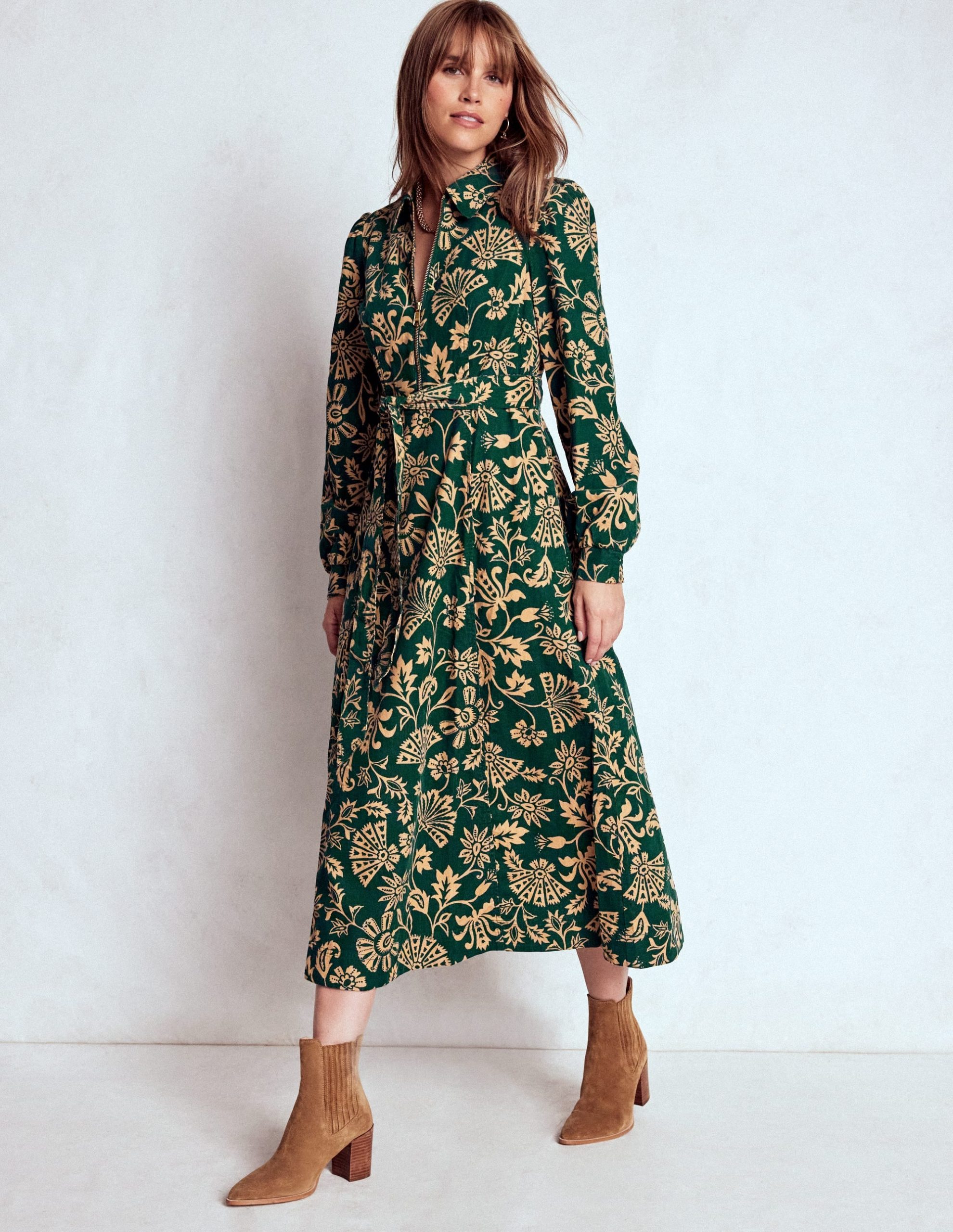 Adelaide Zip Cord Midi Dress-Emerald Night. Elaborate Vine - Image 2