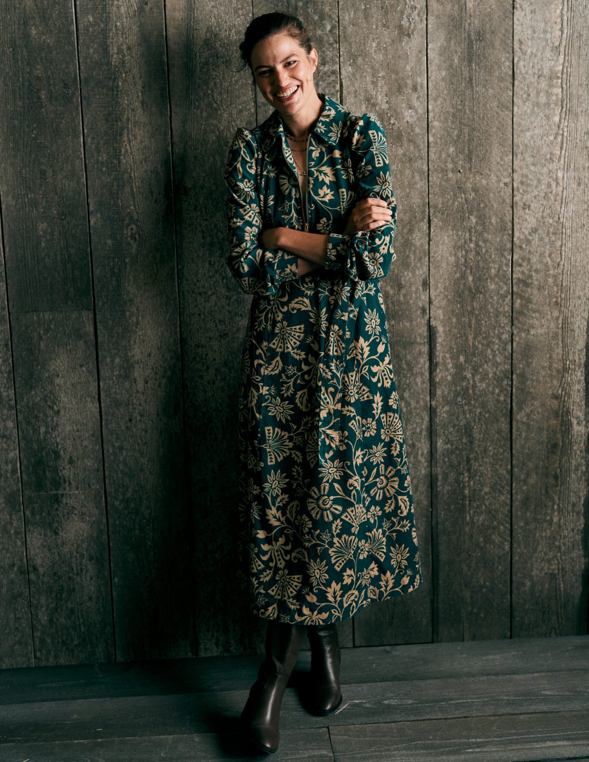 Adelaide Zip Cord Midi Dress-Emerald Night. Elaborate Vine