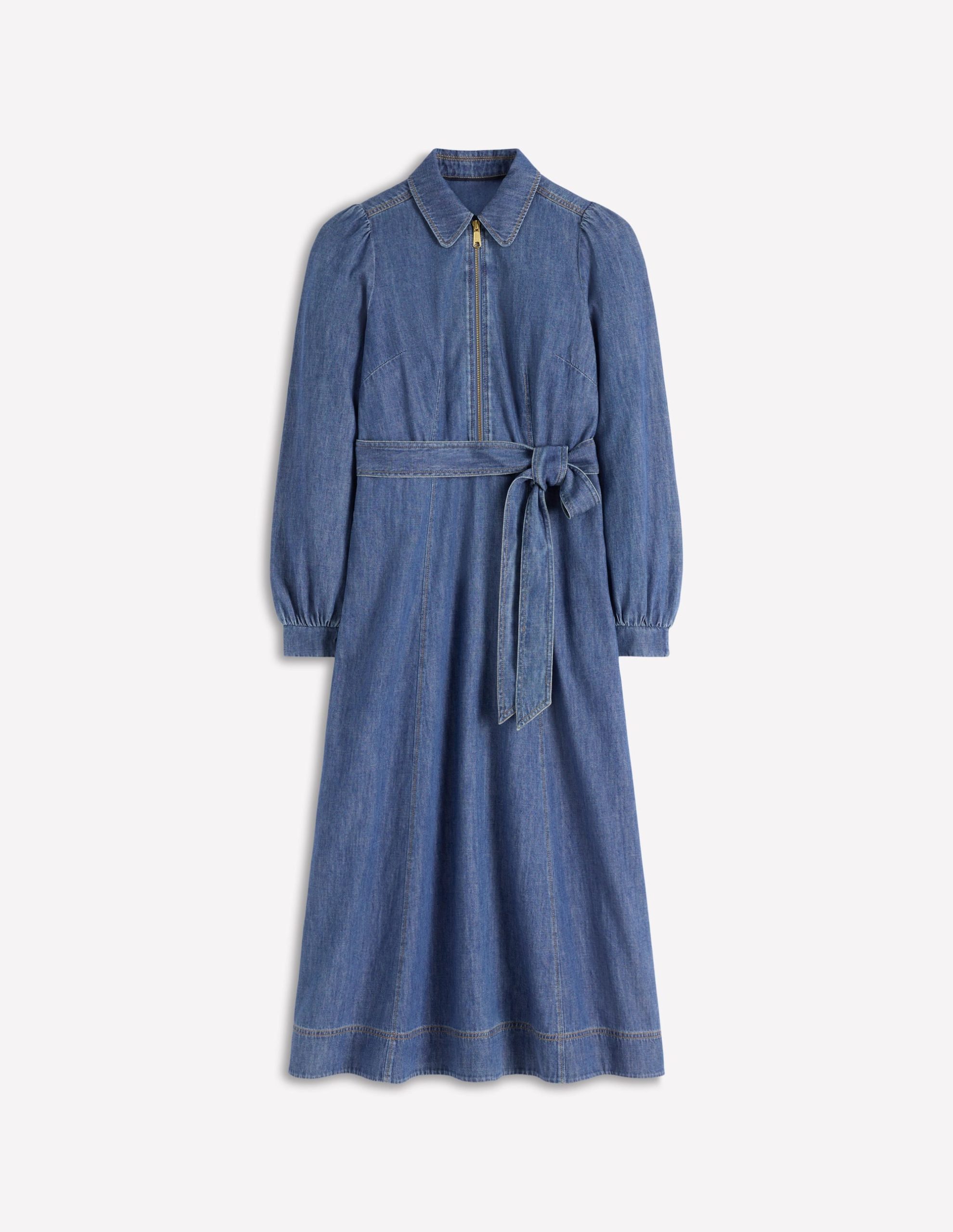 Adelaide Zip Denim Midi Dress-Mid Vintage Denim - Image 6