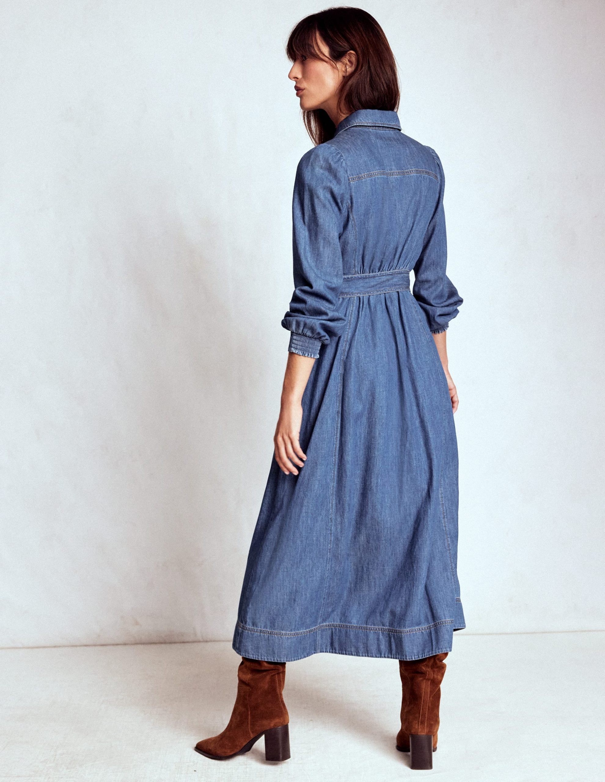Adelaide Zip Denim Midi Dress-Mid Vintage Denim - Image 3