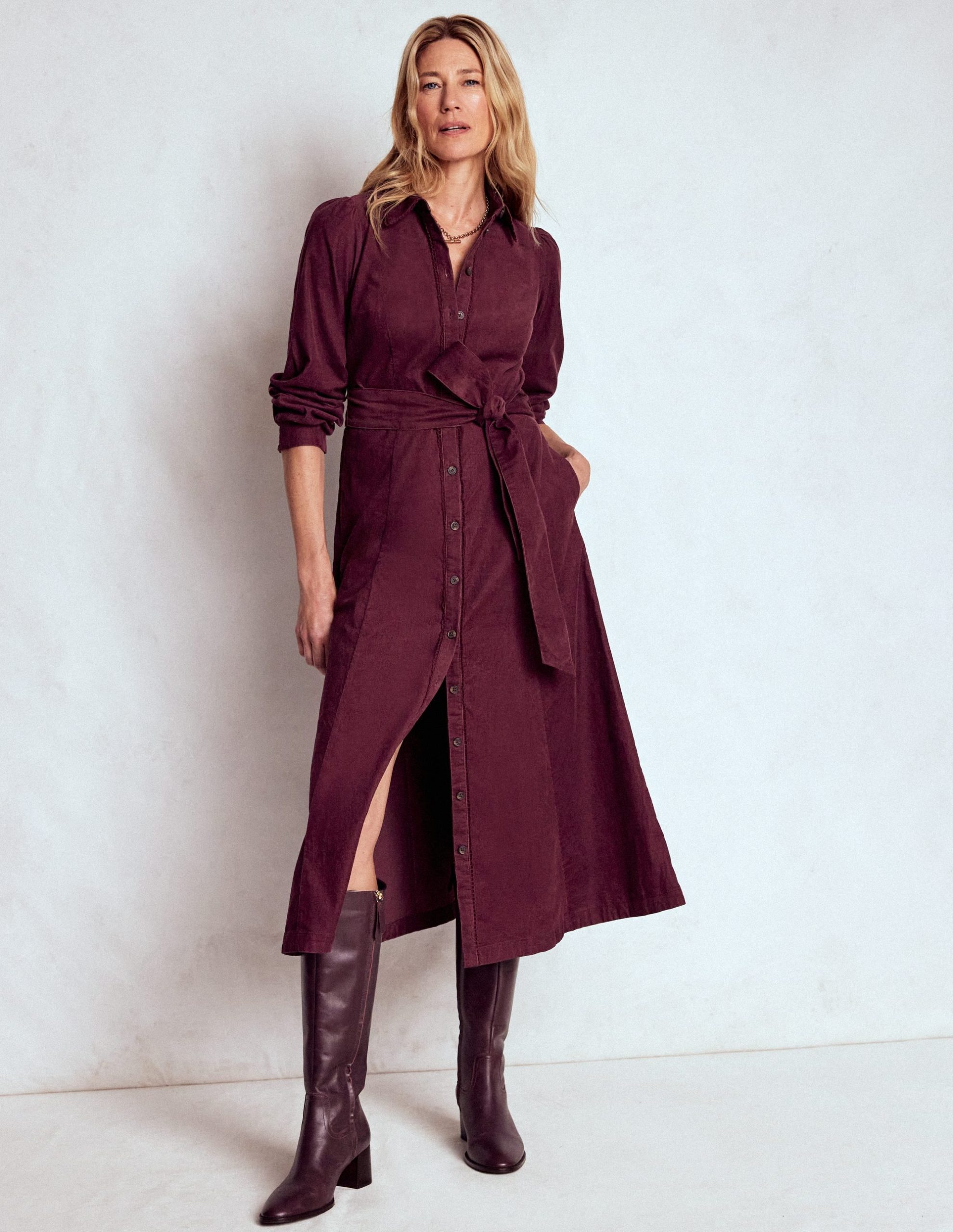 Clara Cord Midi Dress-Dark Cherry - Image 4