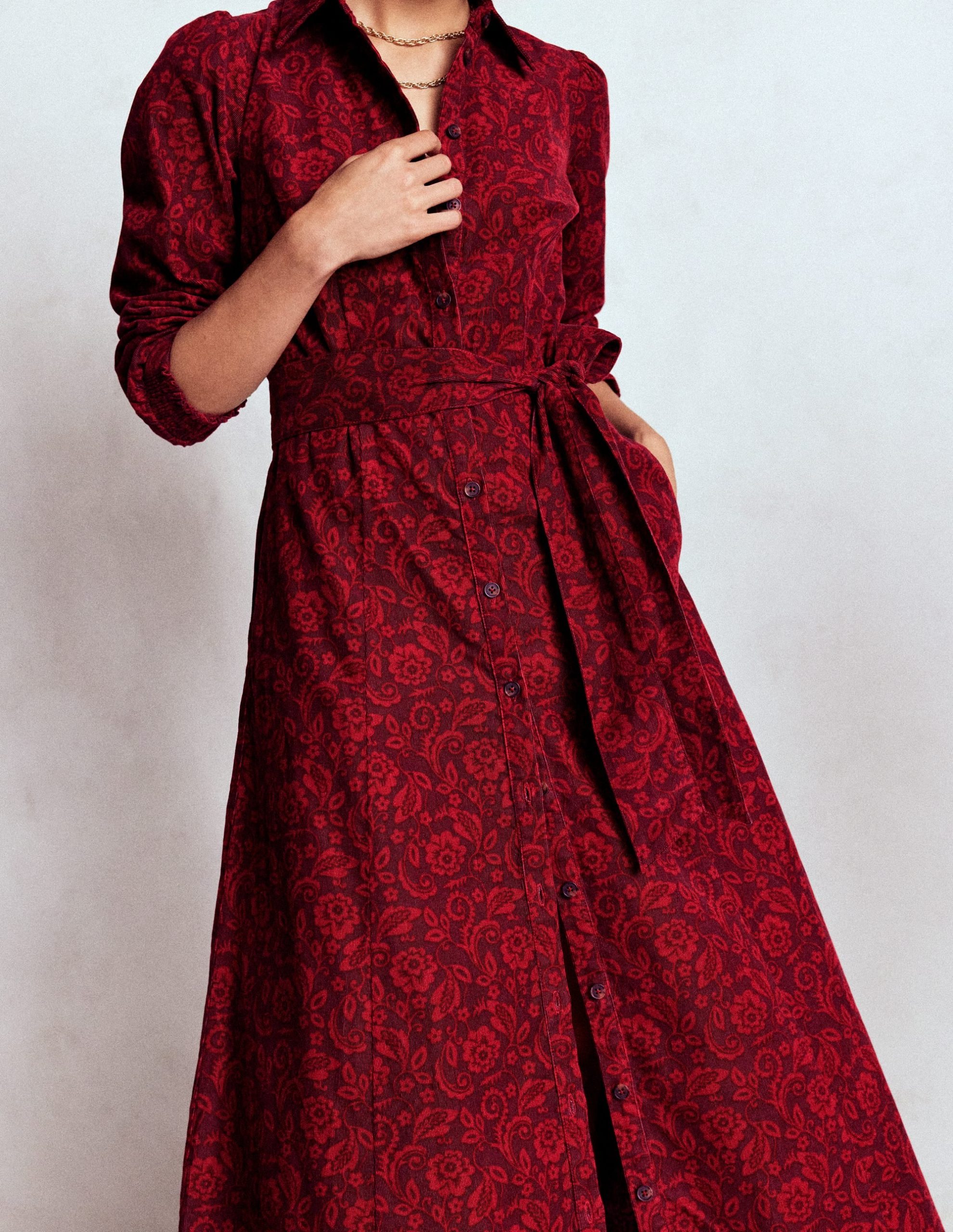 Clara Cord Midi Dress-Red Liquorice. Ornate Flora - Image 2