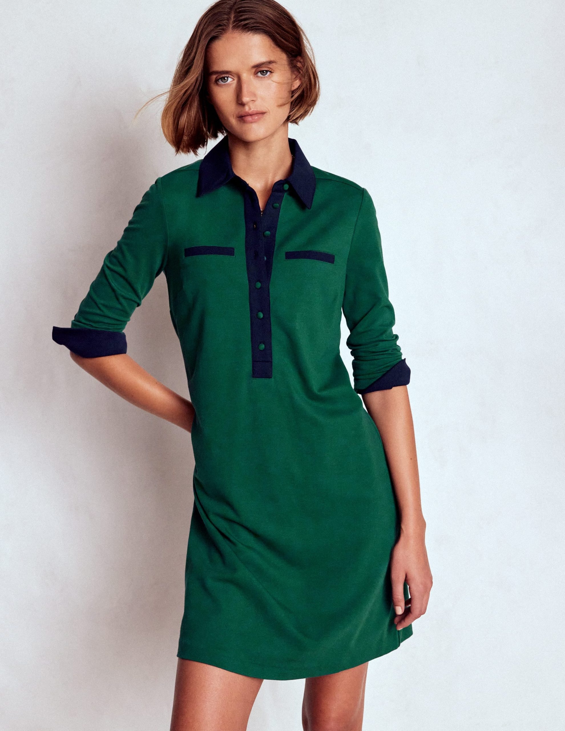 Georgina Ponte Dress-Green and Navy - Image 2