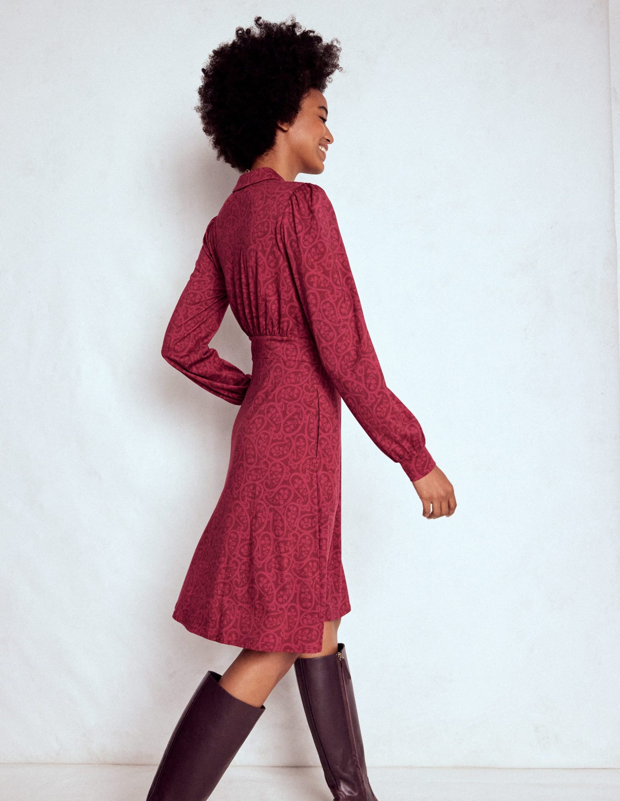 Orla Short Jersey Shirt Dress-Chestnut. Blossomy Paisley - Image 3