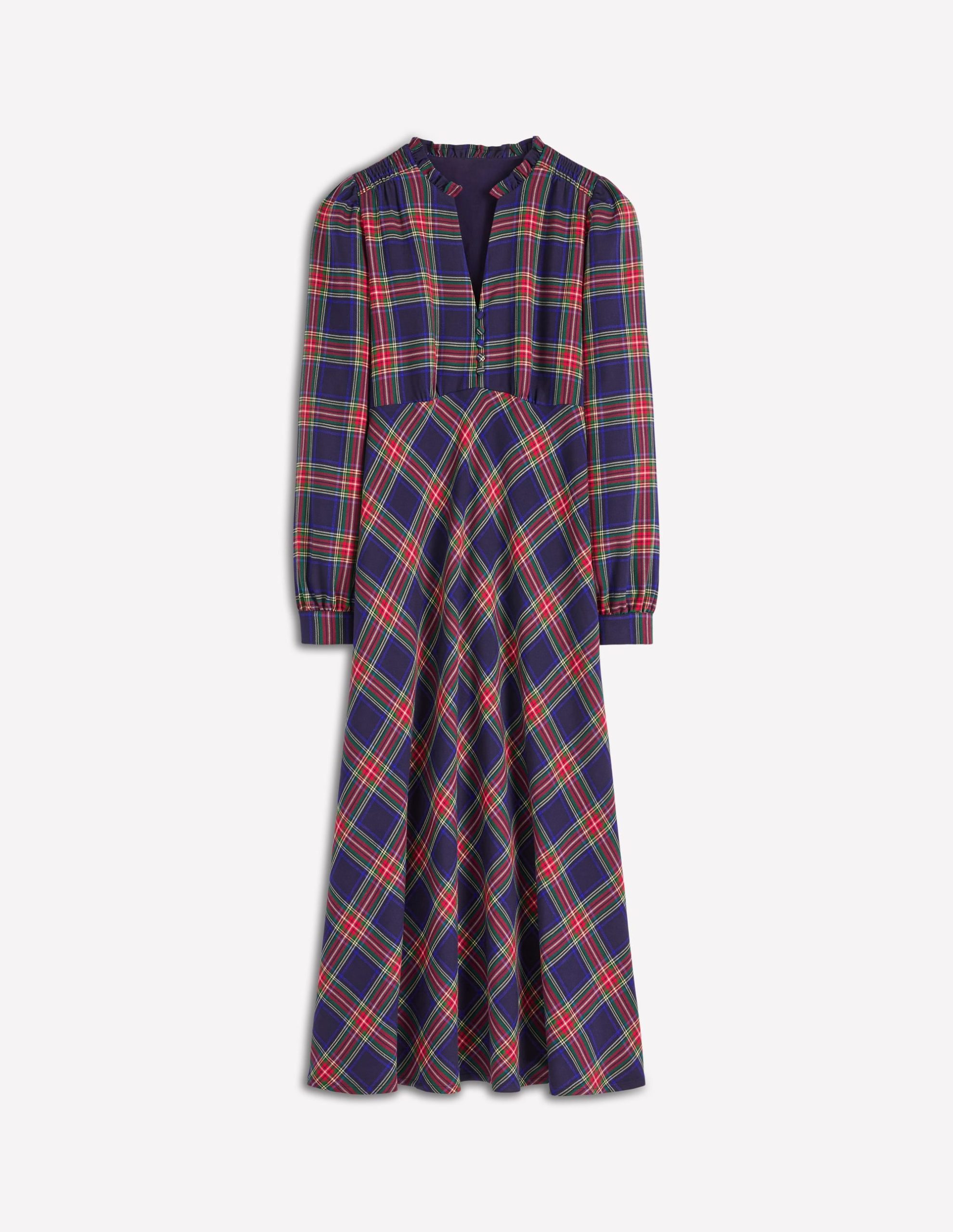 Cassie Check Tea Dress-Navy. Green and Red Check - Image 6