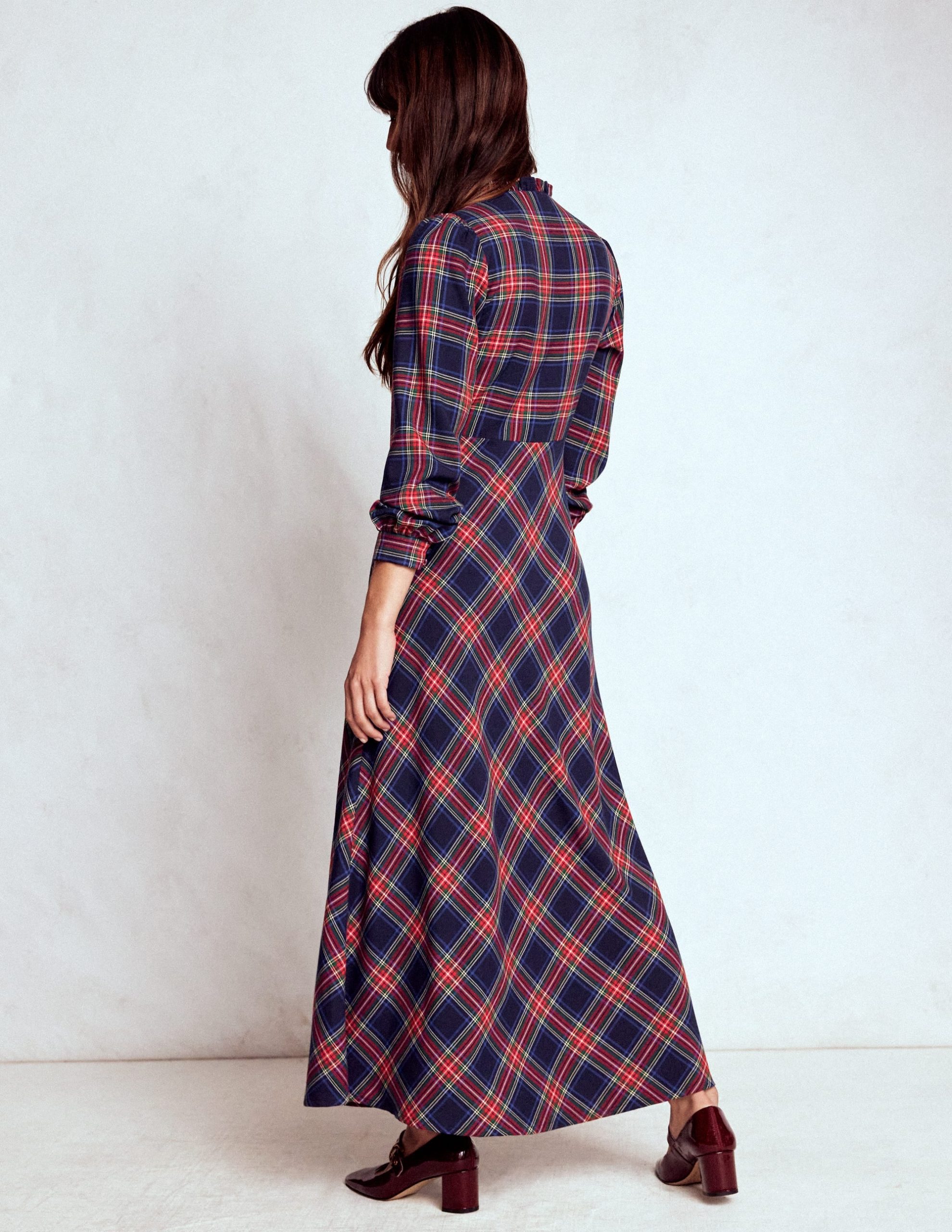Cassie Check Tea Dress-Navy. Green and Red Check - Image 3