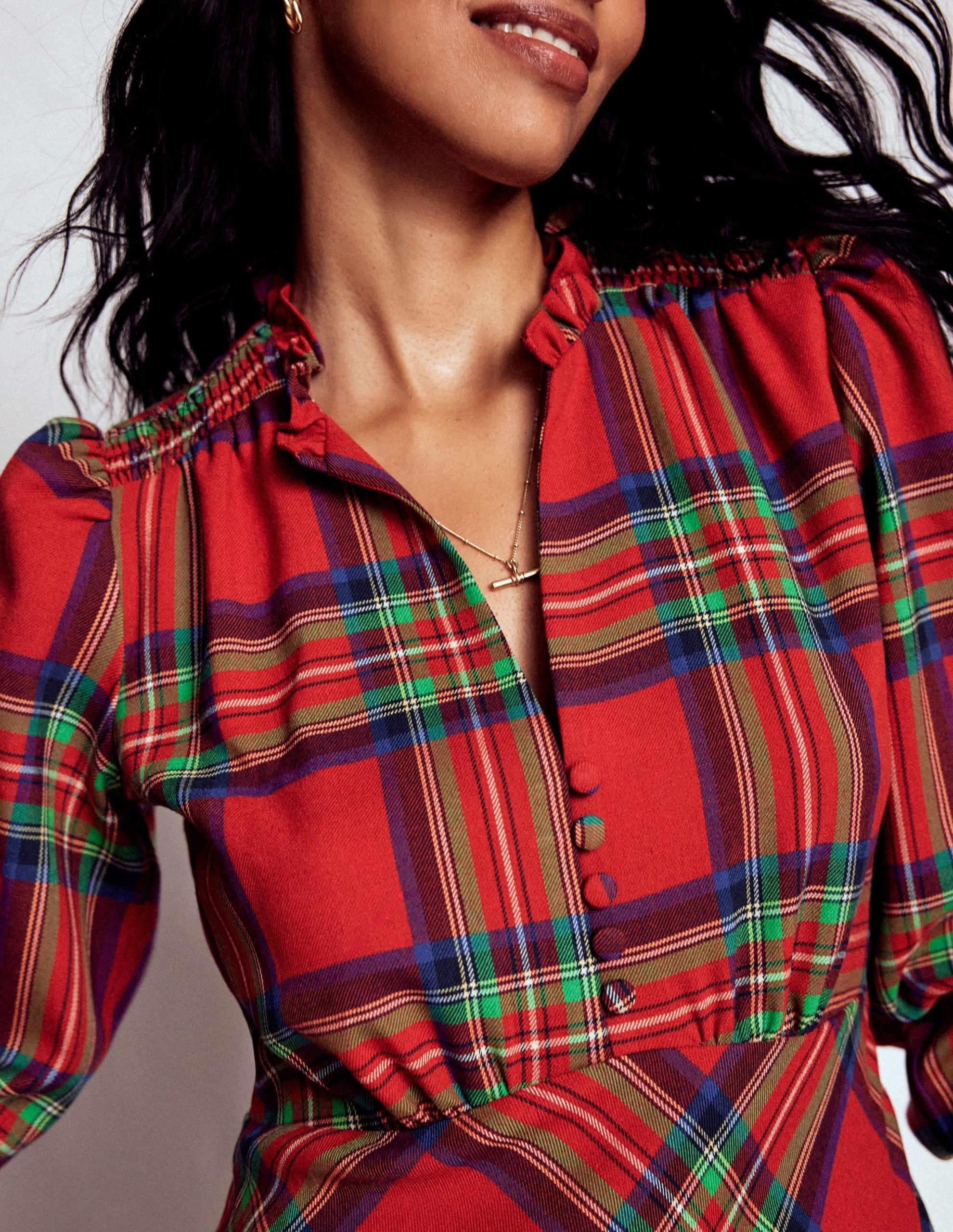 Cassie Check Tea Dress-Red. Blue and Green Check - Image 3