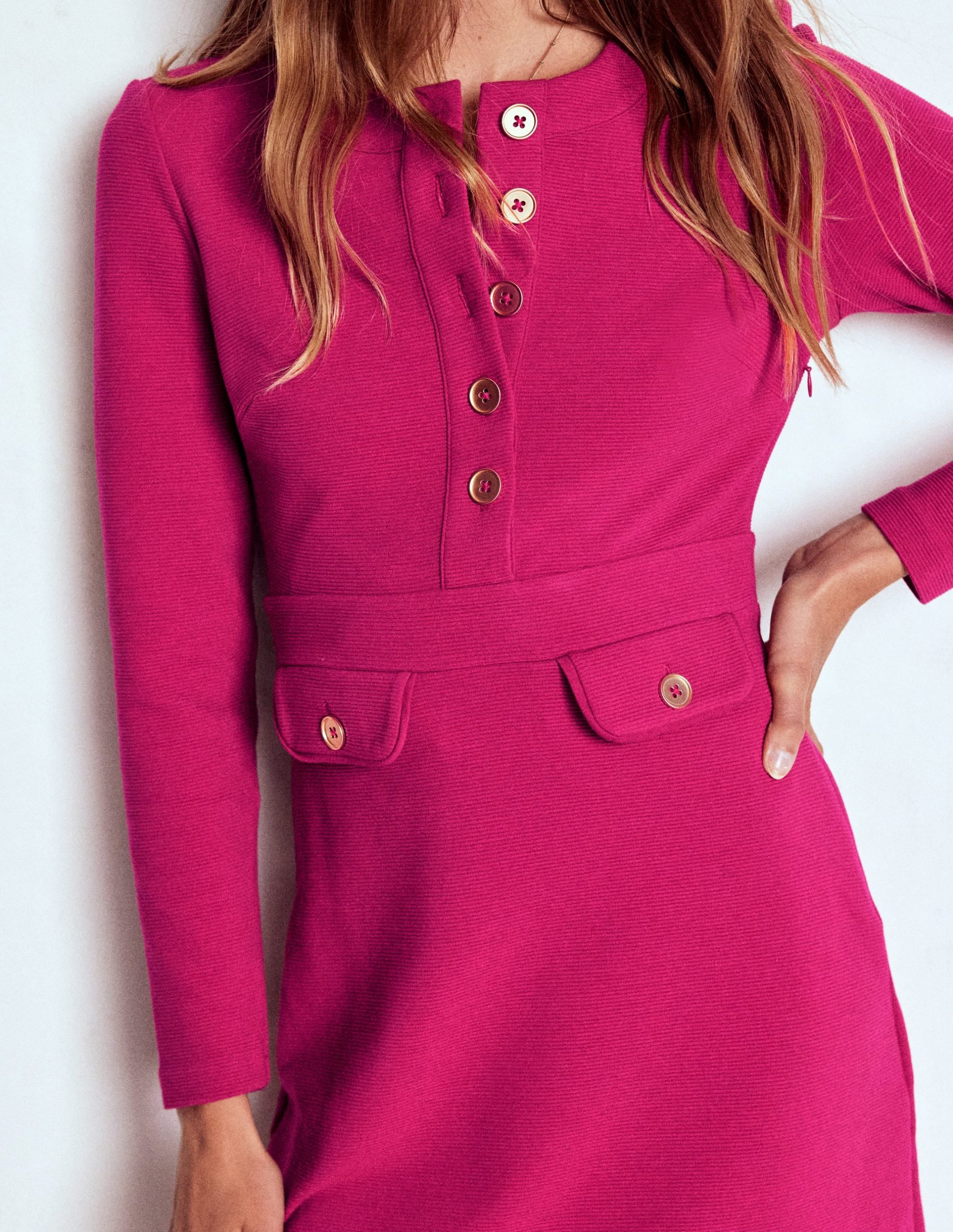 Lavinia Button Shift Dress-Vibrant Pink - Image 2