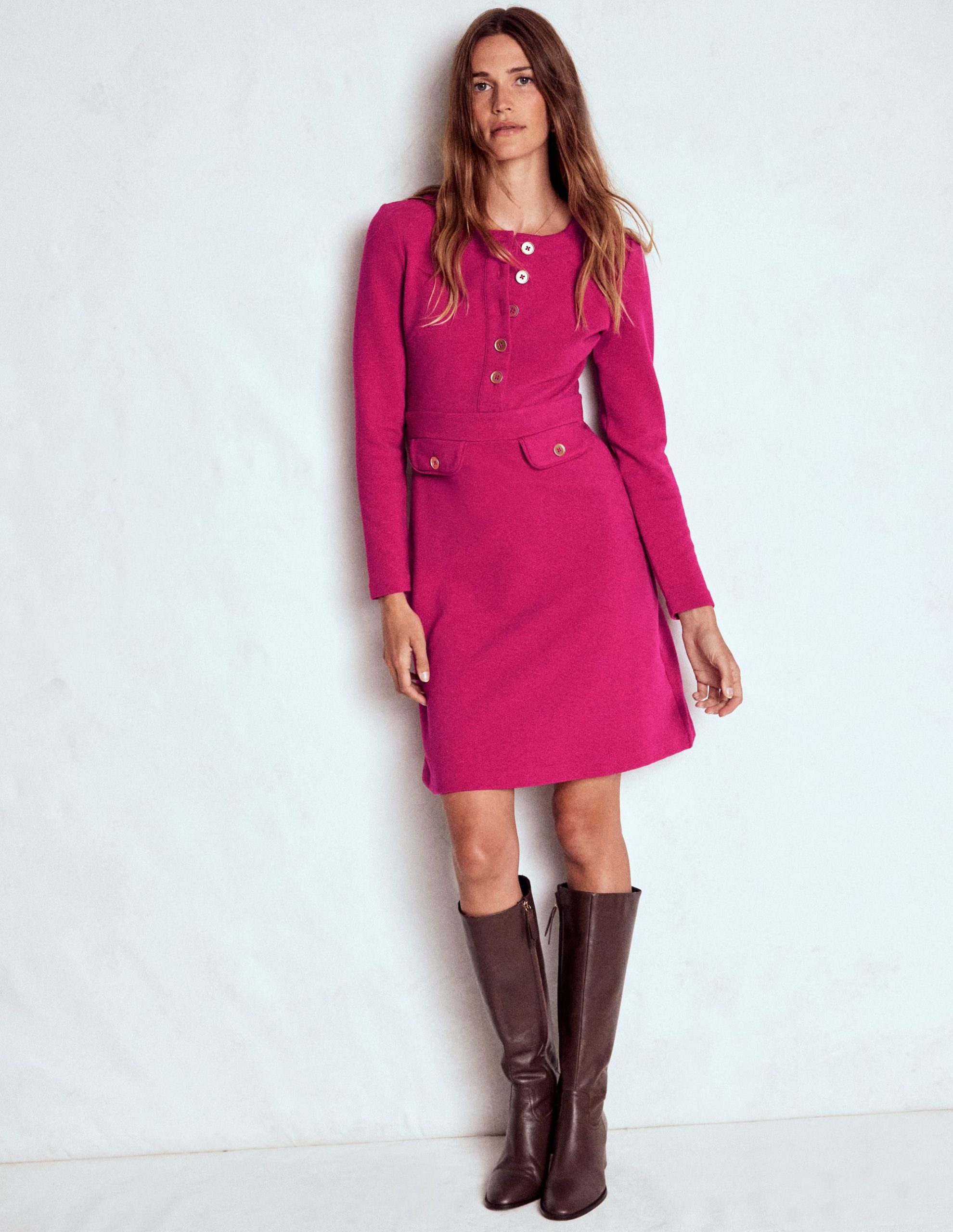 Lavinia Button Shift Dress-Vibrant Pink - Image 4