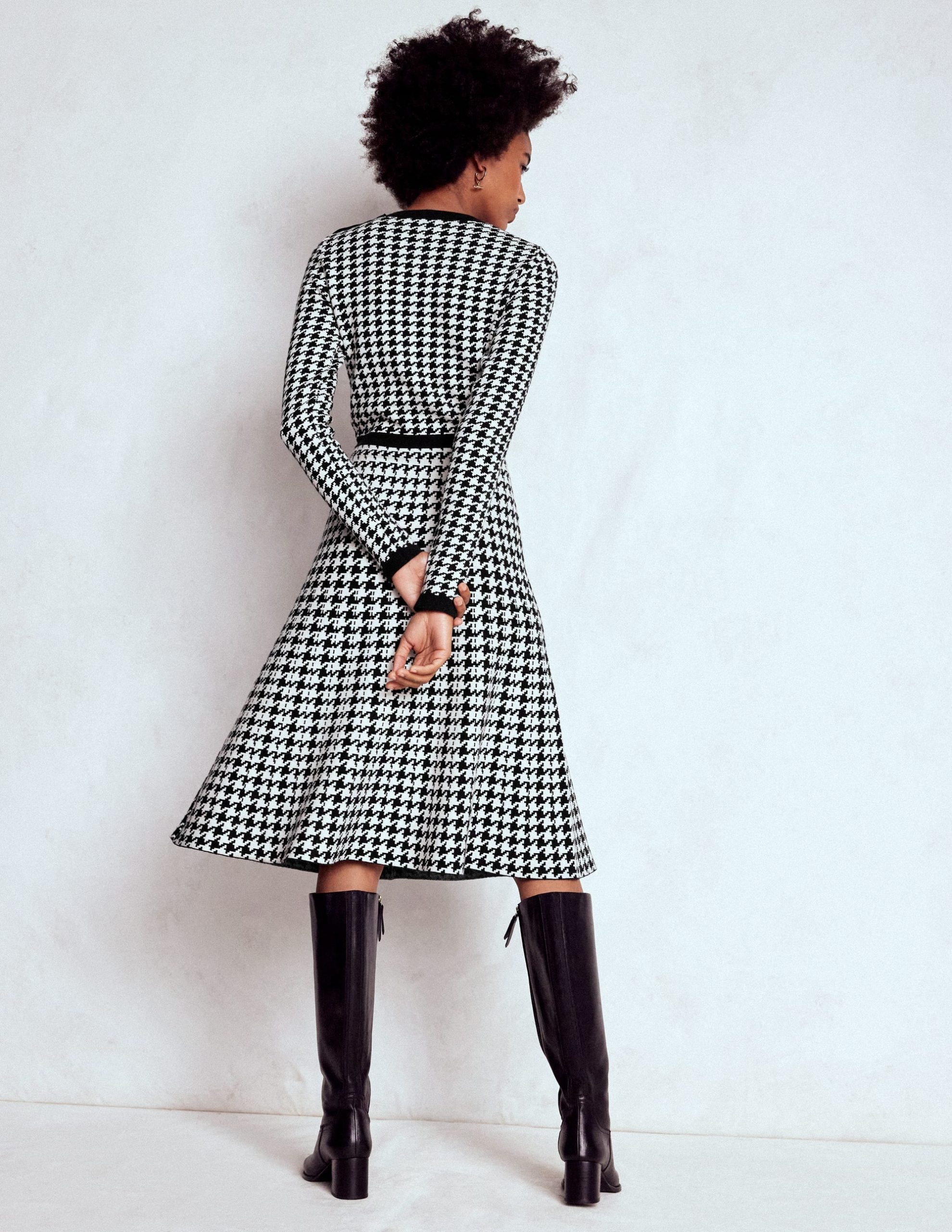 Maria Button Knitted Dress-Black and Ivory Dogstooth - Image 3