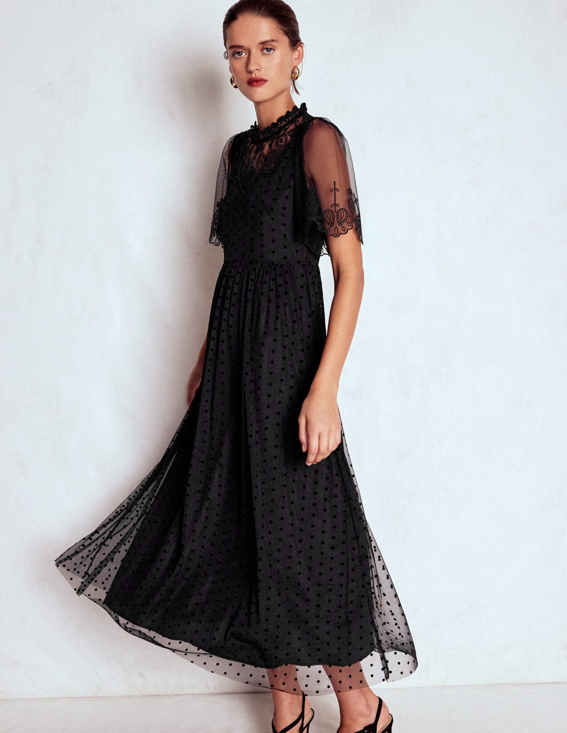 Embroidered Tulle Party Dress-Black - Image 2