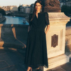 Kate Puff Sleeve Lace Dress-Black