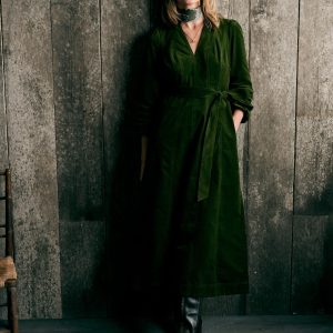 Ros Panelled Cord Midi Dress-Green Fir