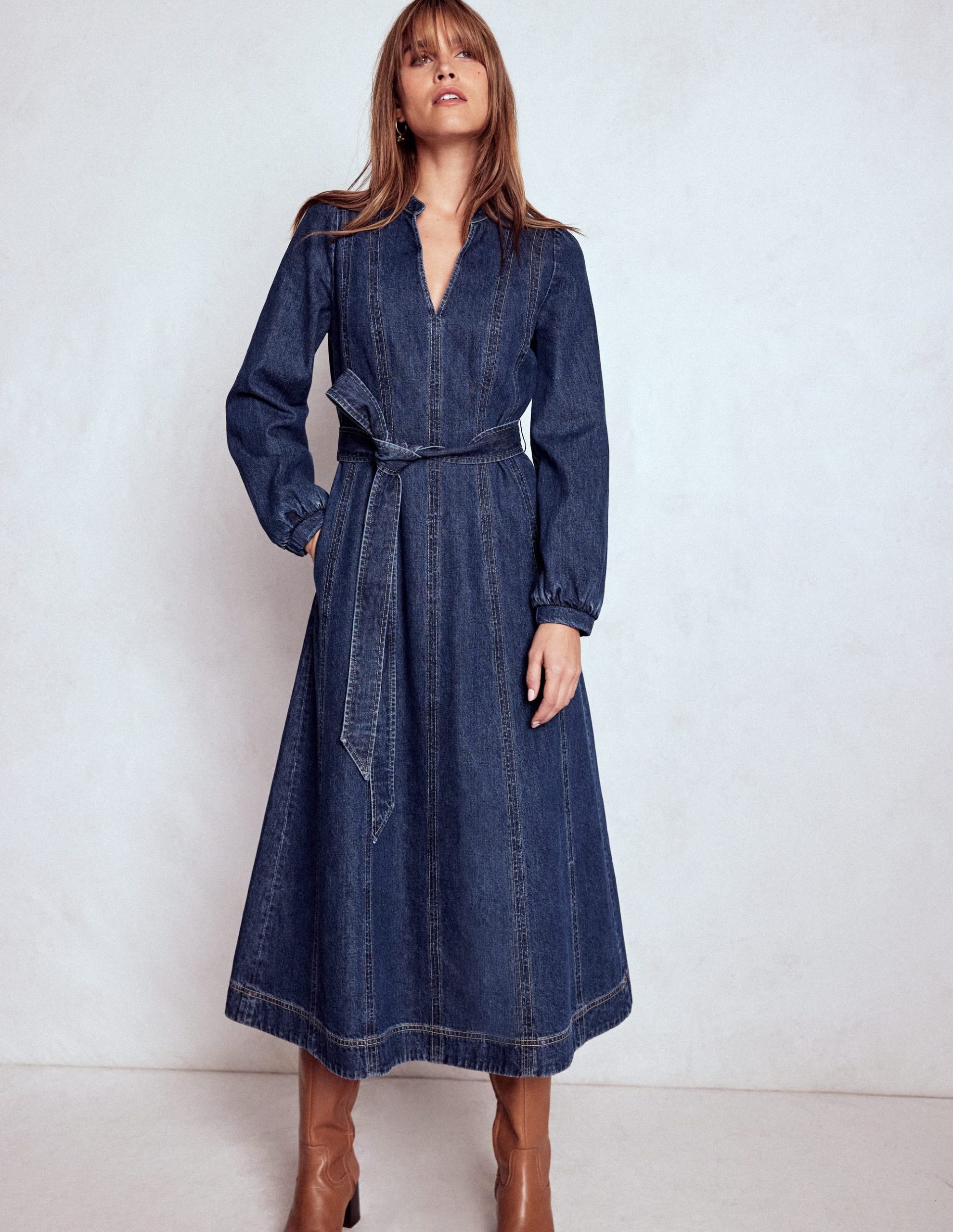 Ros Panelled Denim Midi Dress-Indigo Denim - Image 4