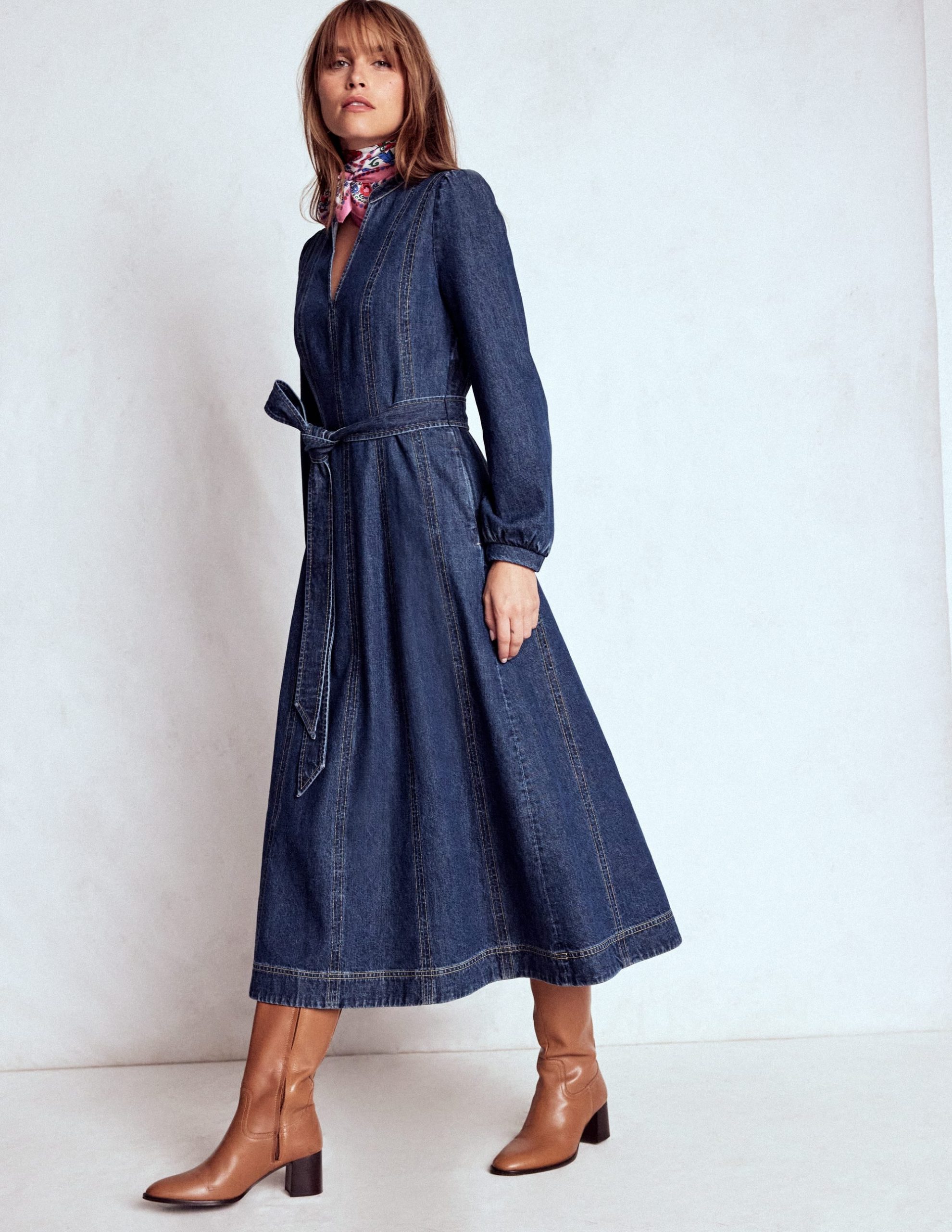 Ros Panelled Denim Midi Dress-Indigo Denim - Image 5