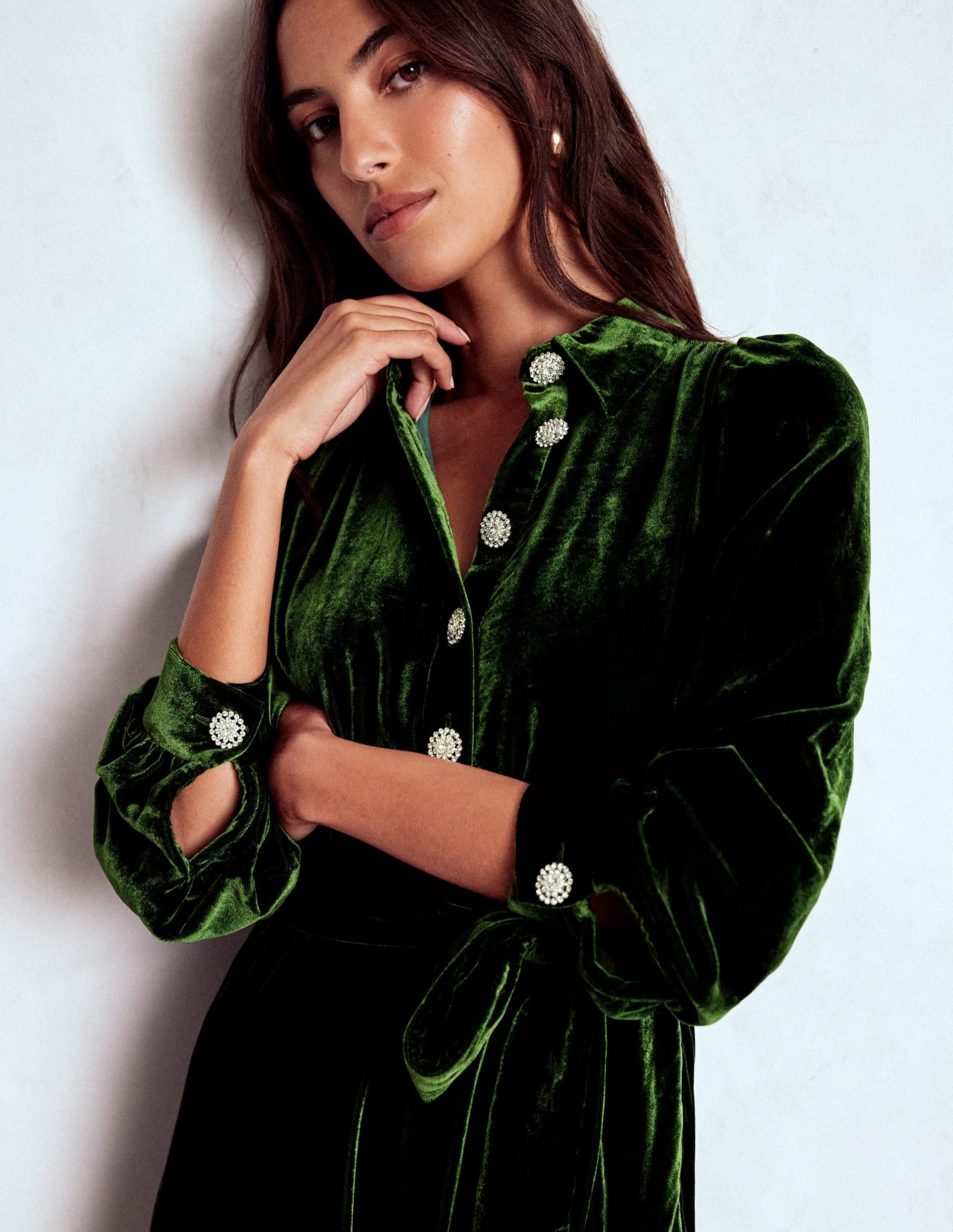 Vivienne Velvet Midi Dress-Green Fir - Image 3