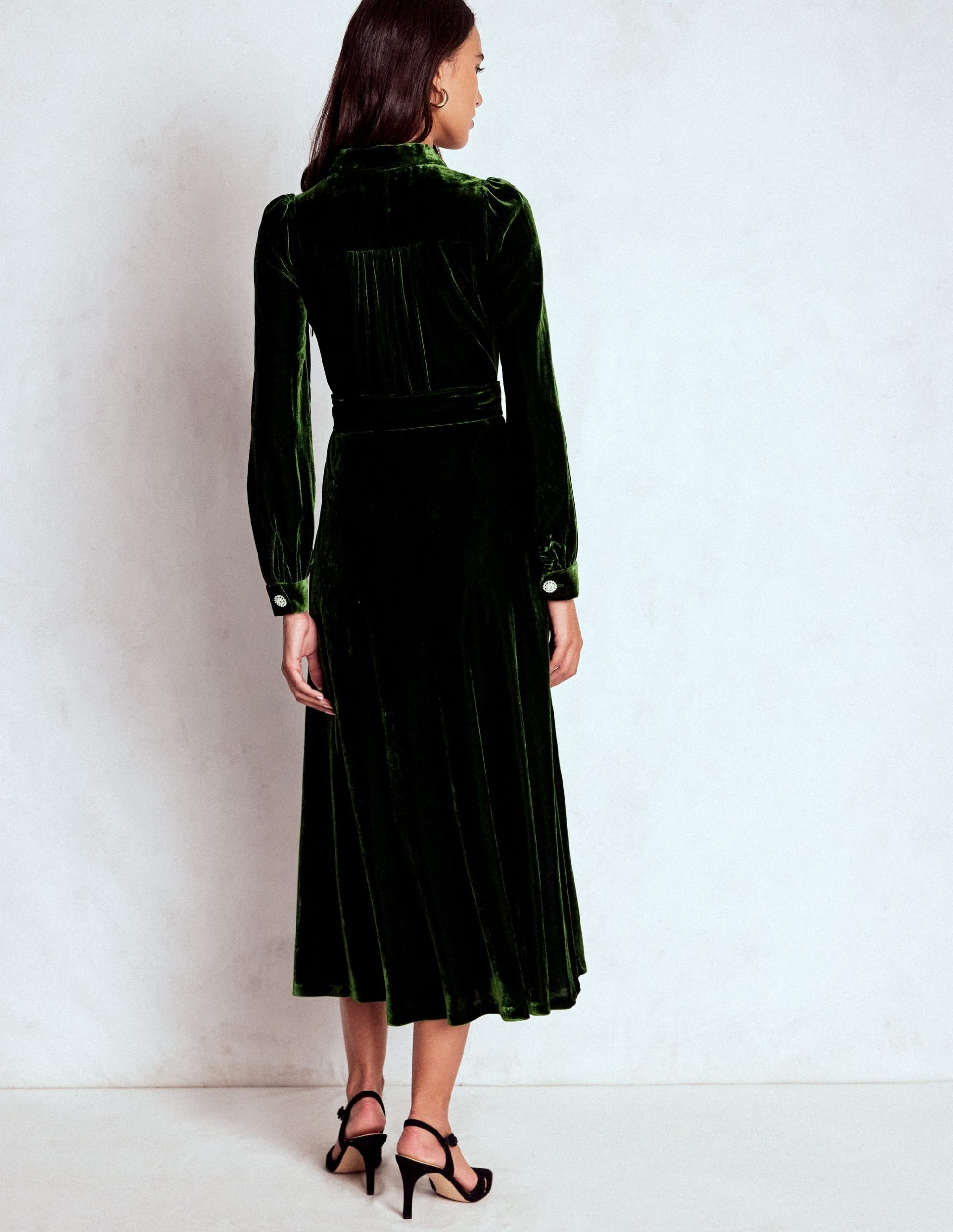 Vivienne Velvet Midi Dress-Green Fir - Image 4