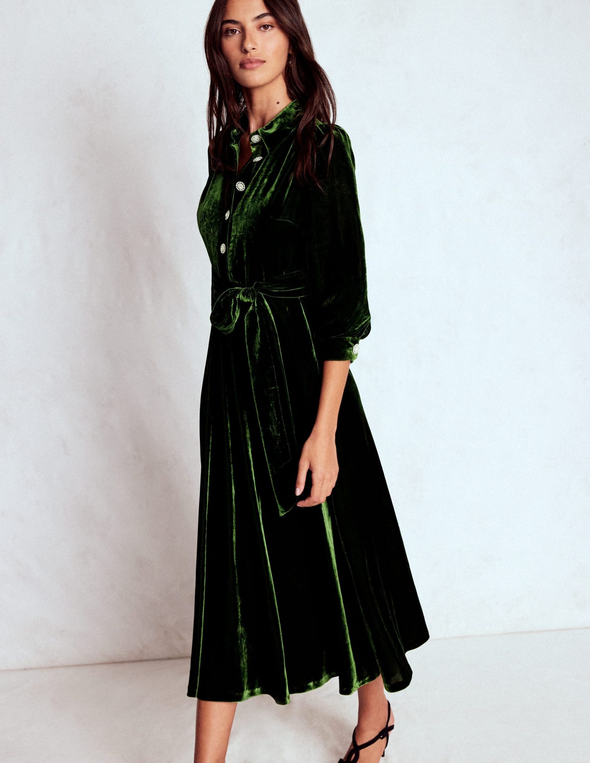 Vivienne Velvet Midi Dress-Green Fir - Image 5