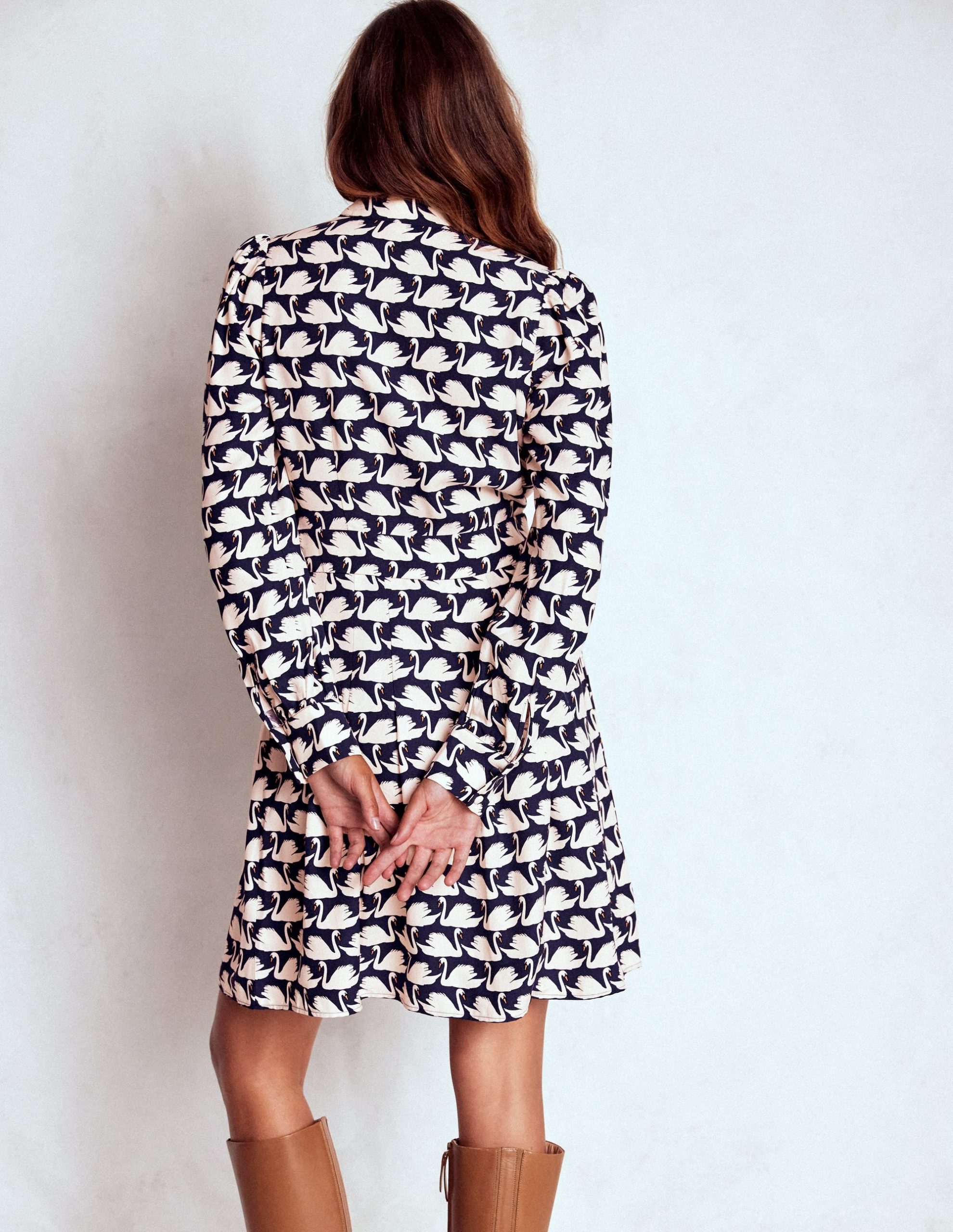 Tie Neck Short Dress-French Navy. Geo Swan - Image 4