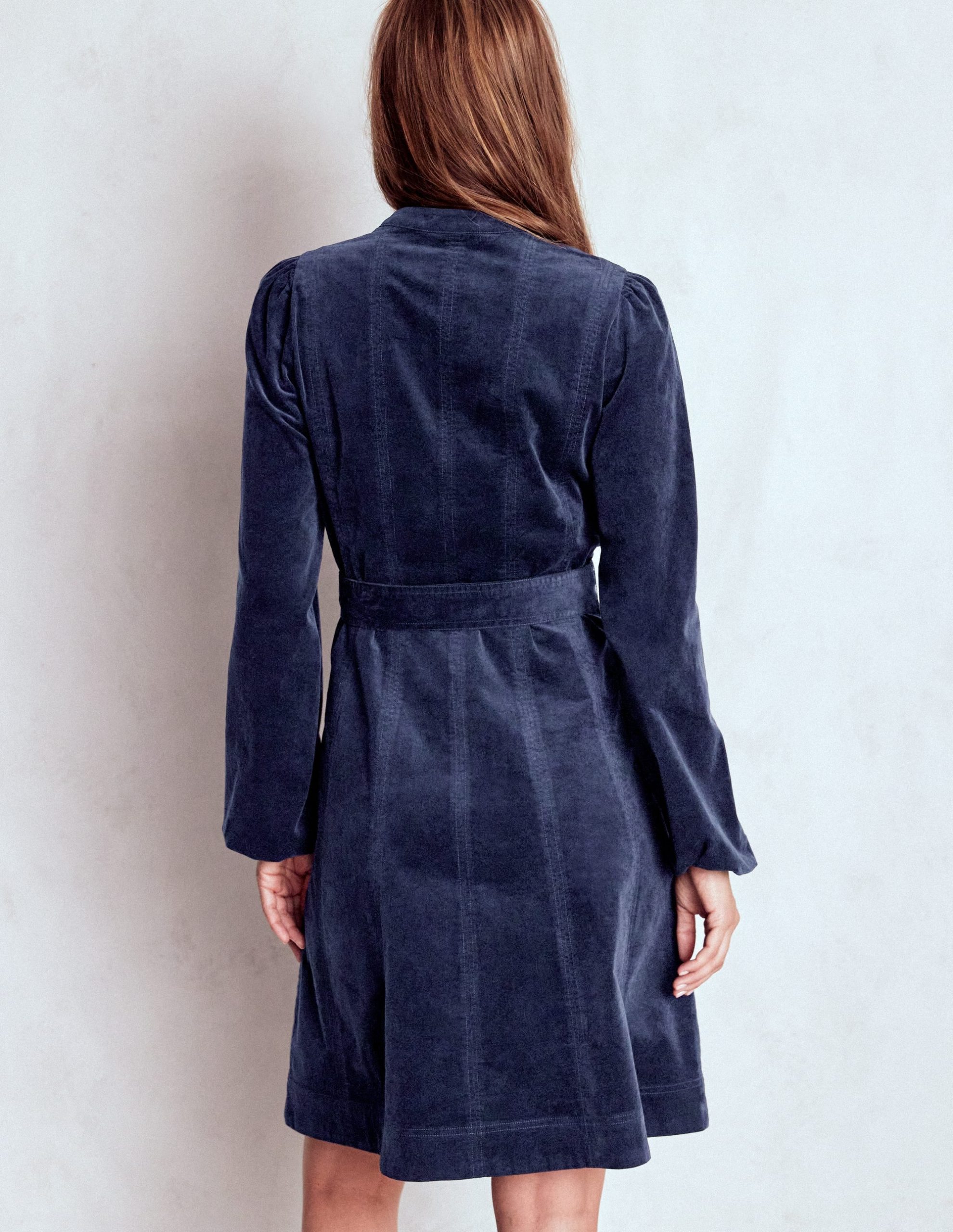 Ros Panelled Cord Short Dress-Navy - Image 3